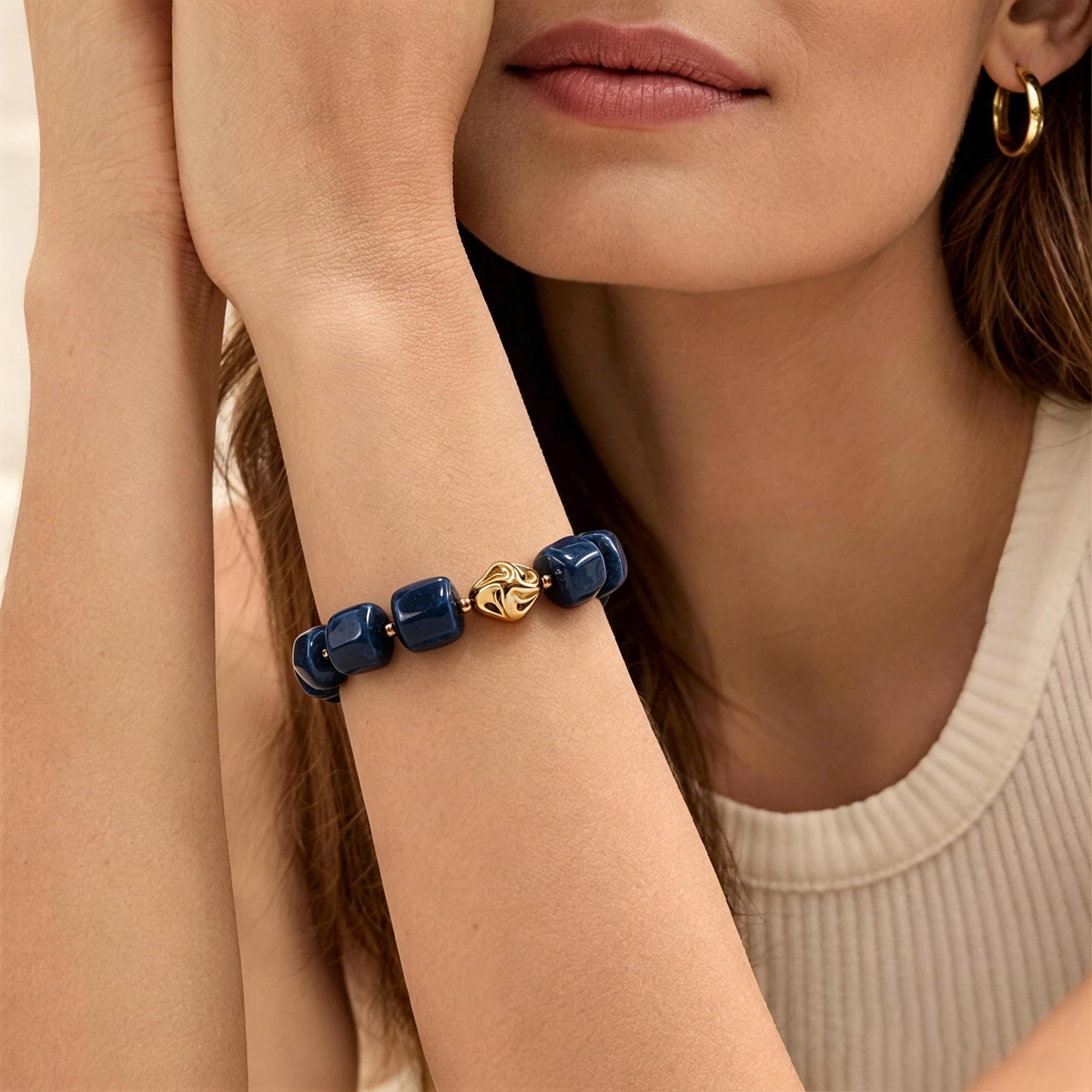 Braccialetto con perline grosse da donna, multicolore, con grandi perline in resina acrilica, elastico e allungabile, braccialetti alla moda e di tendenza, gioielli boho per vacanze estive al mare.