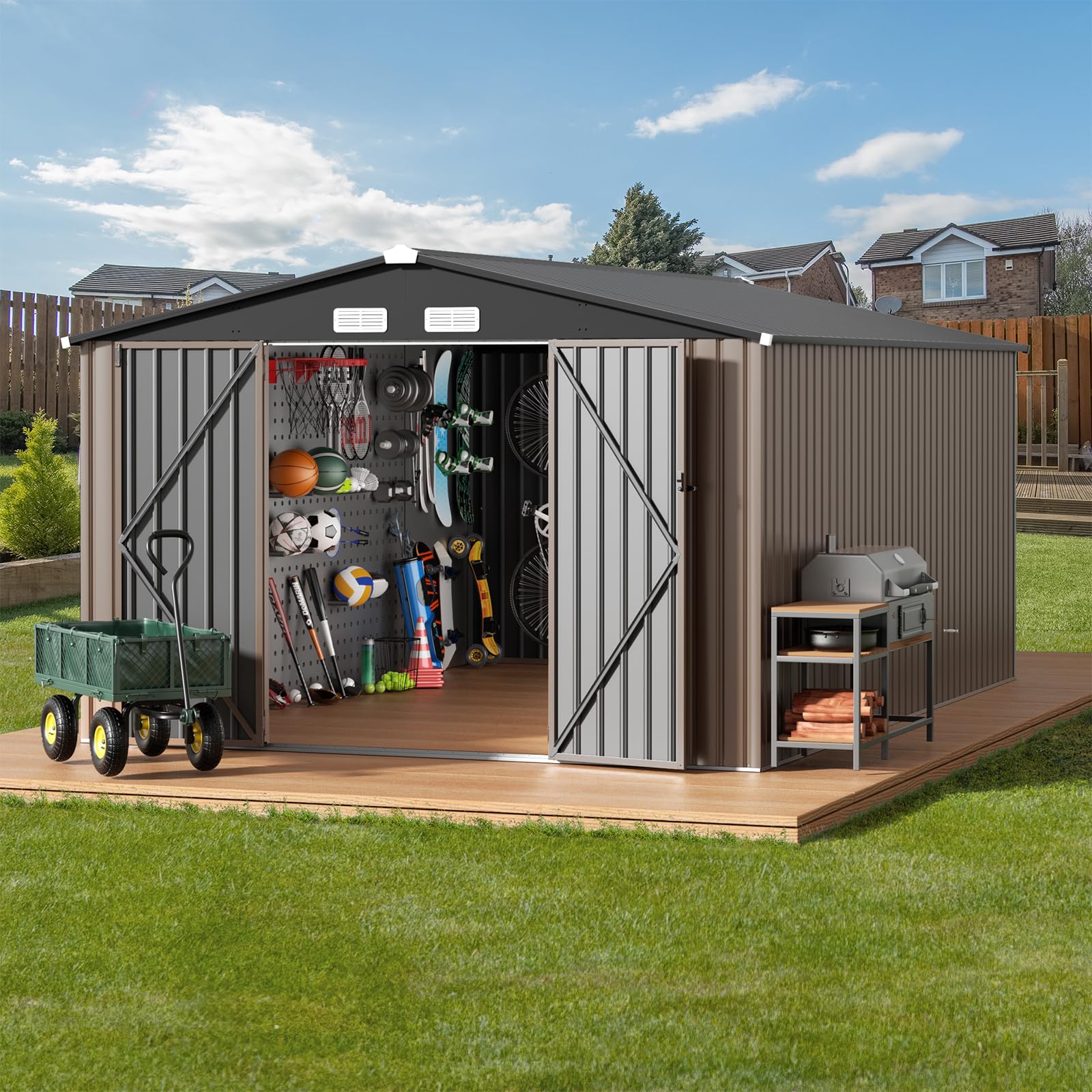 Amazon.com : GVDV 10x14 FT Outdoor Metal Storage Shed, Durable