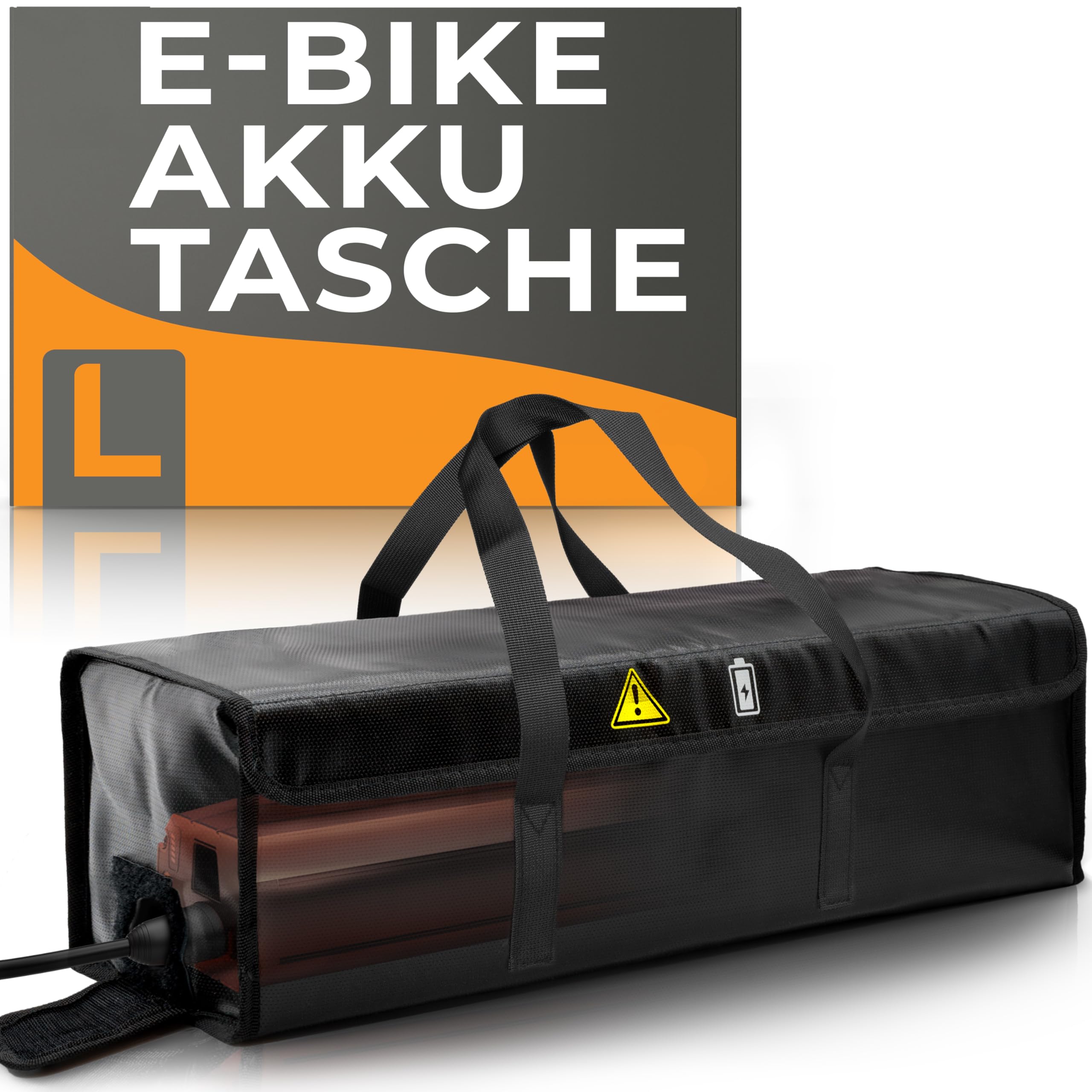 Wheeloo Ebike Akku Tasche bis 49 cm I sicher Laden Dank Kabeldurchführung I Batterie Sicherheitstasche in Zwei Größen I für Lagerung, Transport, Aufladung Sport & Freizeit