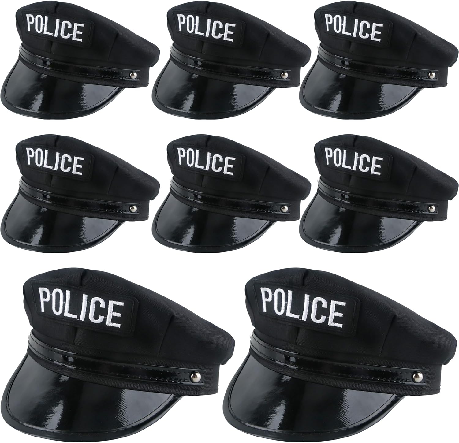 8 Pack Kids Police Hat Black Policeman Cop Hat Police Officer Hat for Boys Girls Halloween Party Costume Accessories