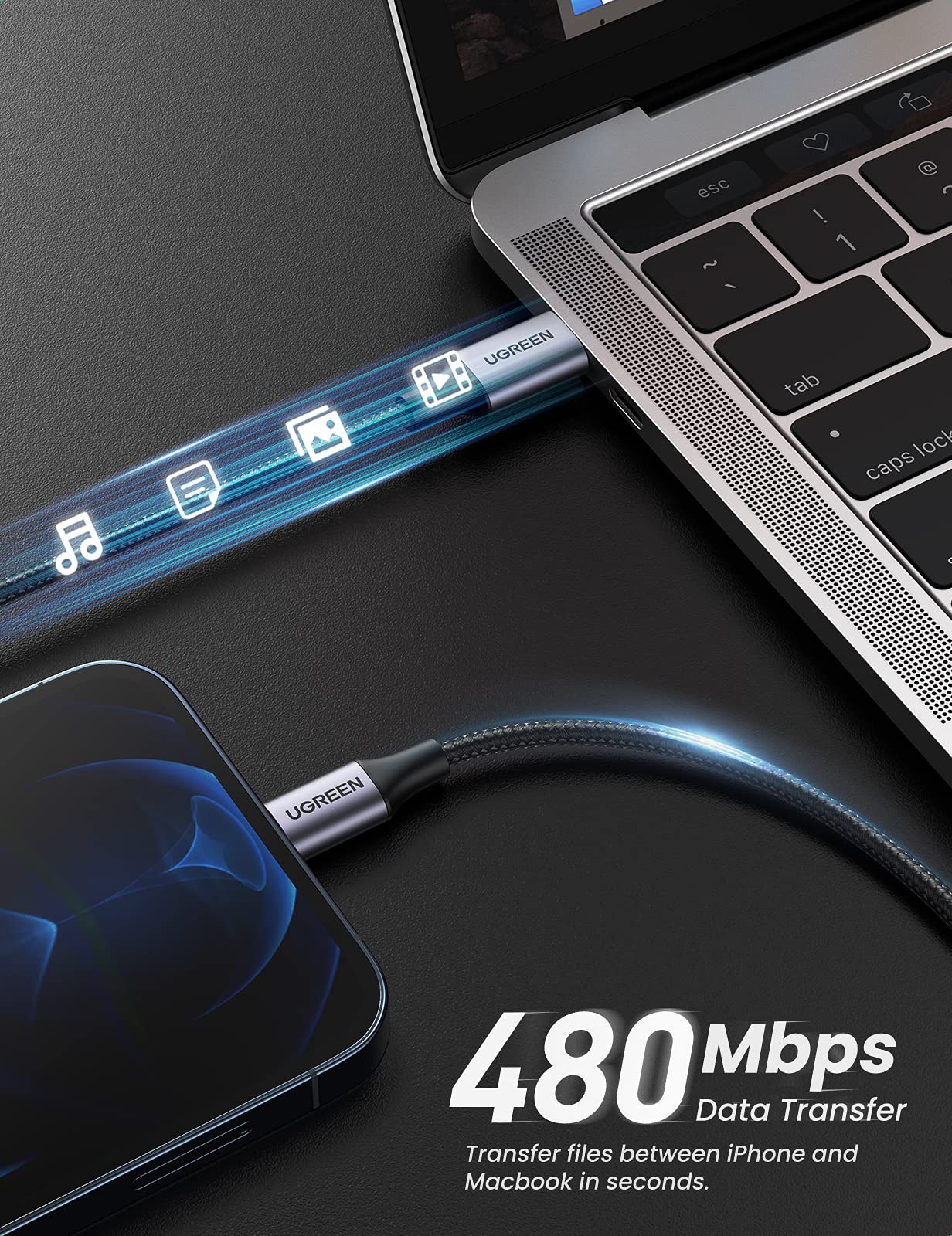 UGREEN Kabel USB C do Lightning z certyfikatem MFi Kabel ładujący USB C Lightning PD 3.0 kompatybilny z iPhone 14, iPhone 13, iPhone 12, iPhone 11/SE, iPad 10.2 2021, AirPods itp. (2M)