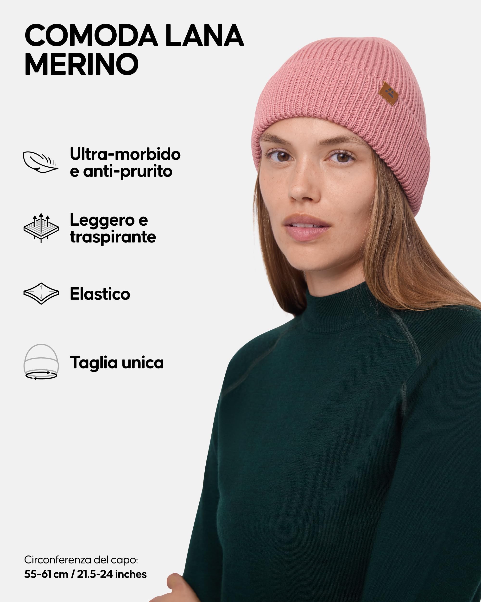 DANISH ENDURANCE Cappello Lana Merino, Berretto Uomo Donna Invernale, Beanie in Maglia Termica