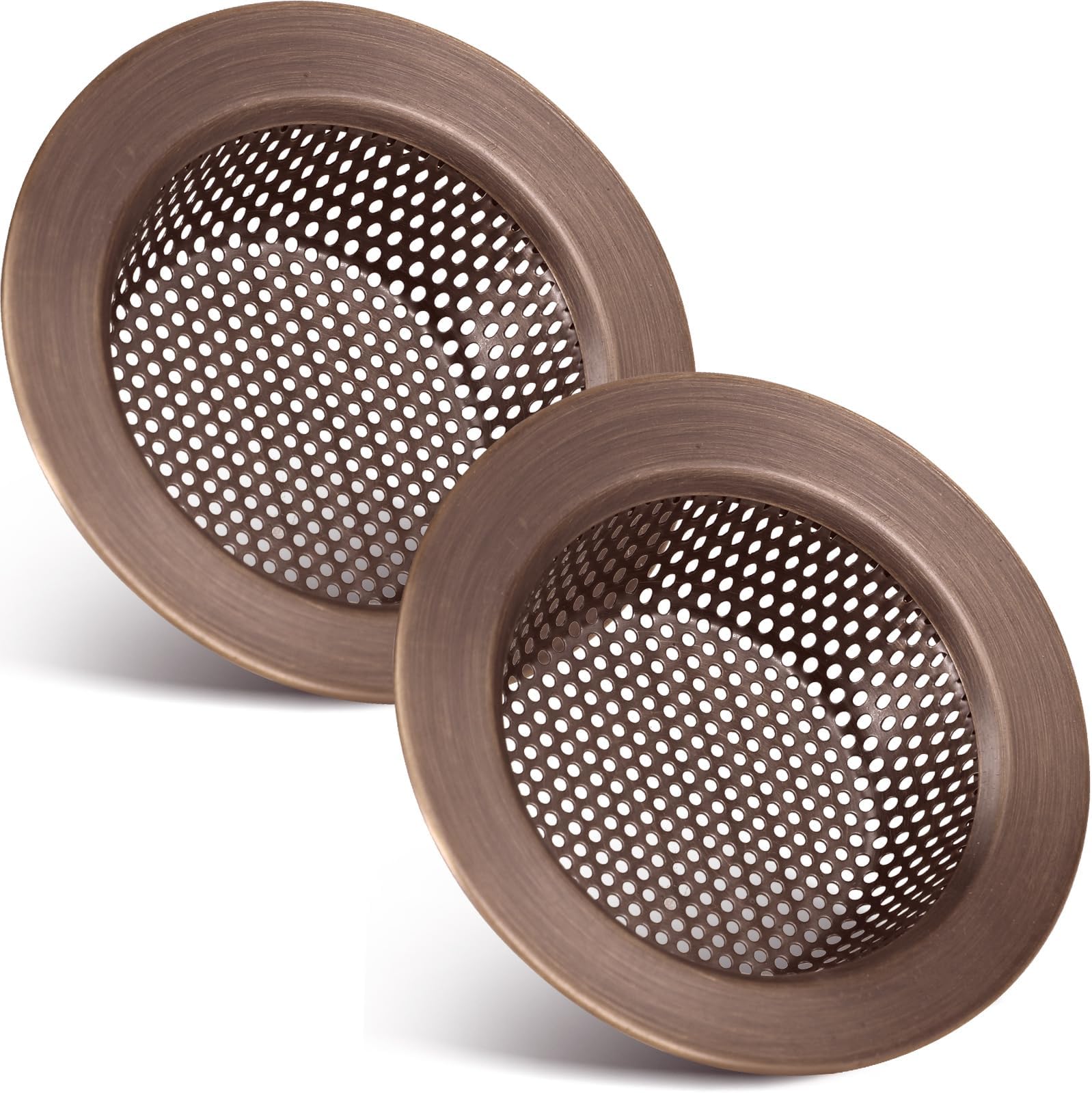 Retisee 2 Pcs Sink Strainer Stainless Steel Kitchen Sink Drain Strainer Basket Cover Mesh Hair Food Catcher, Large Wide Rim of 4.4 Diameter(Red Bronze)