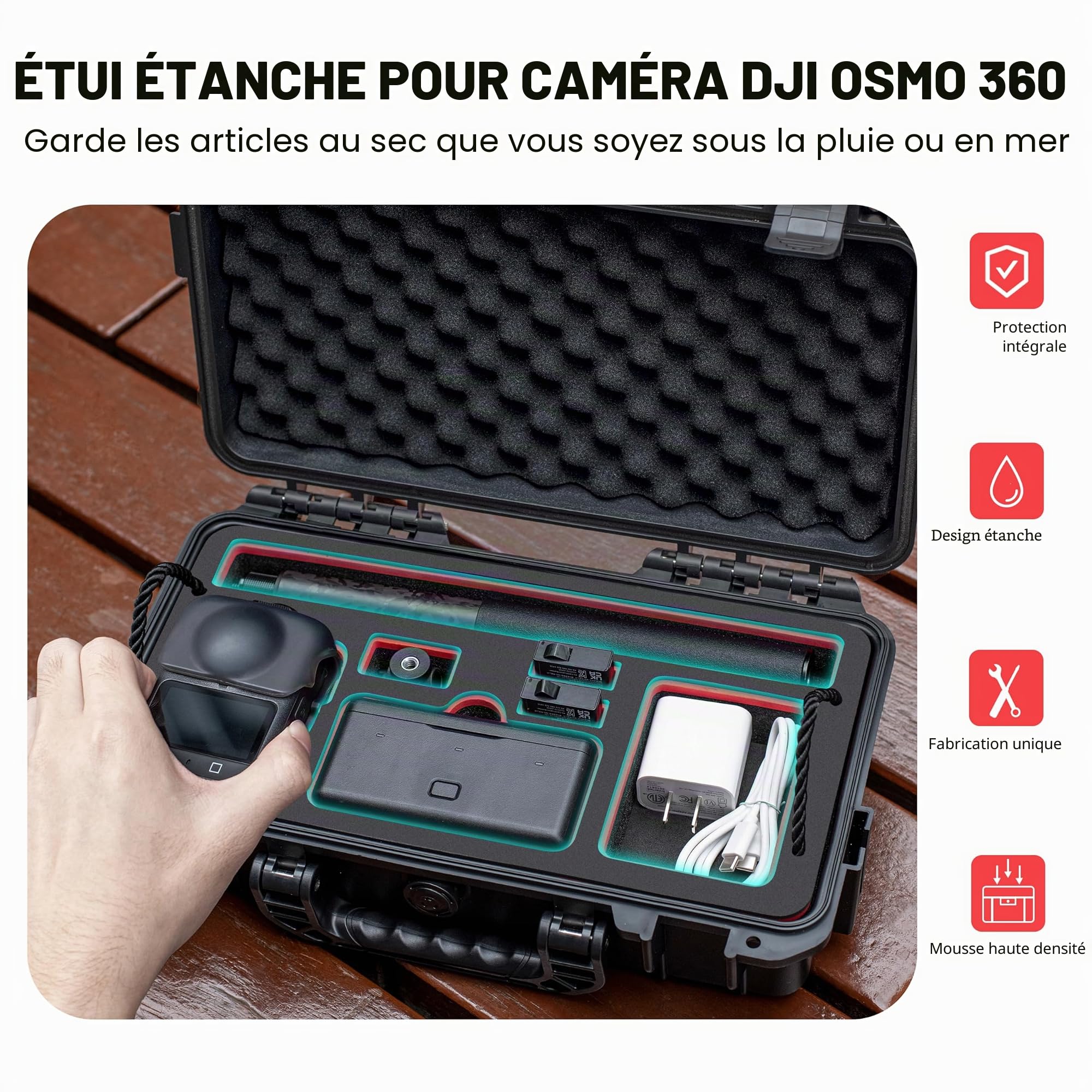 STARTRC Photo Coffret de Transport pour DJI Osmo 360, Coque Dure Anti-Choc Compatible Base Magnétique, Batteries, Perche Selfie, Étui de Rangement Organisé (Boîtier Seul)