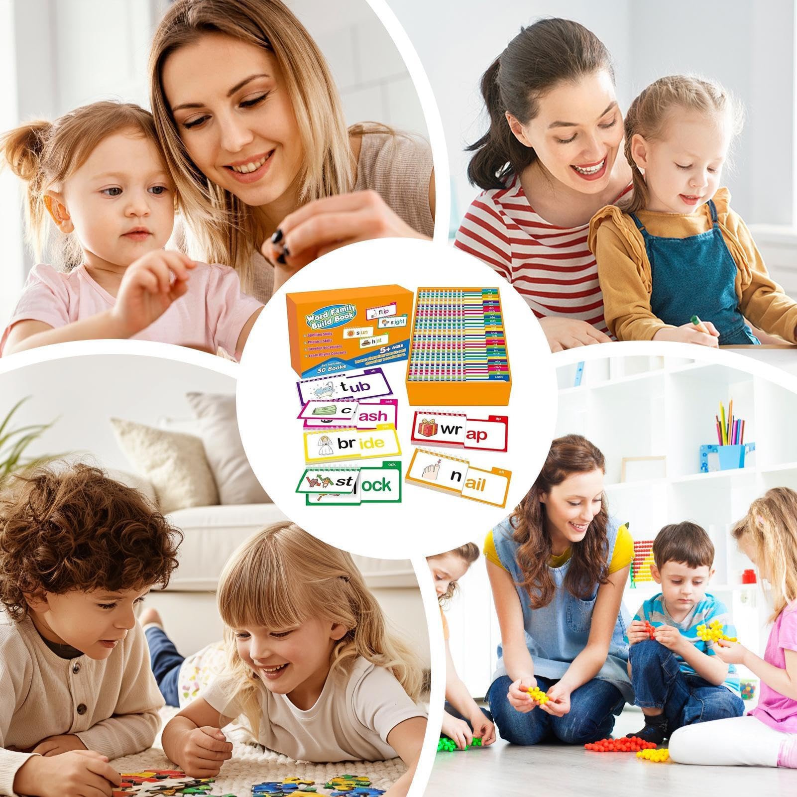 Libro de actividades de lectura y Reim - Word Families Cards | Actividades familiares de rimas y palabras para la infancia | El juego educativo de Phonic, aprender a ver, Desarrollo de