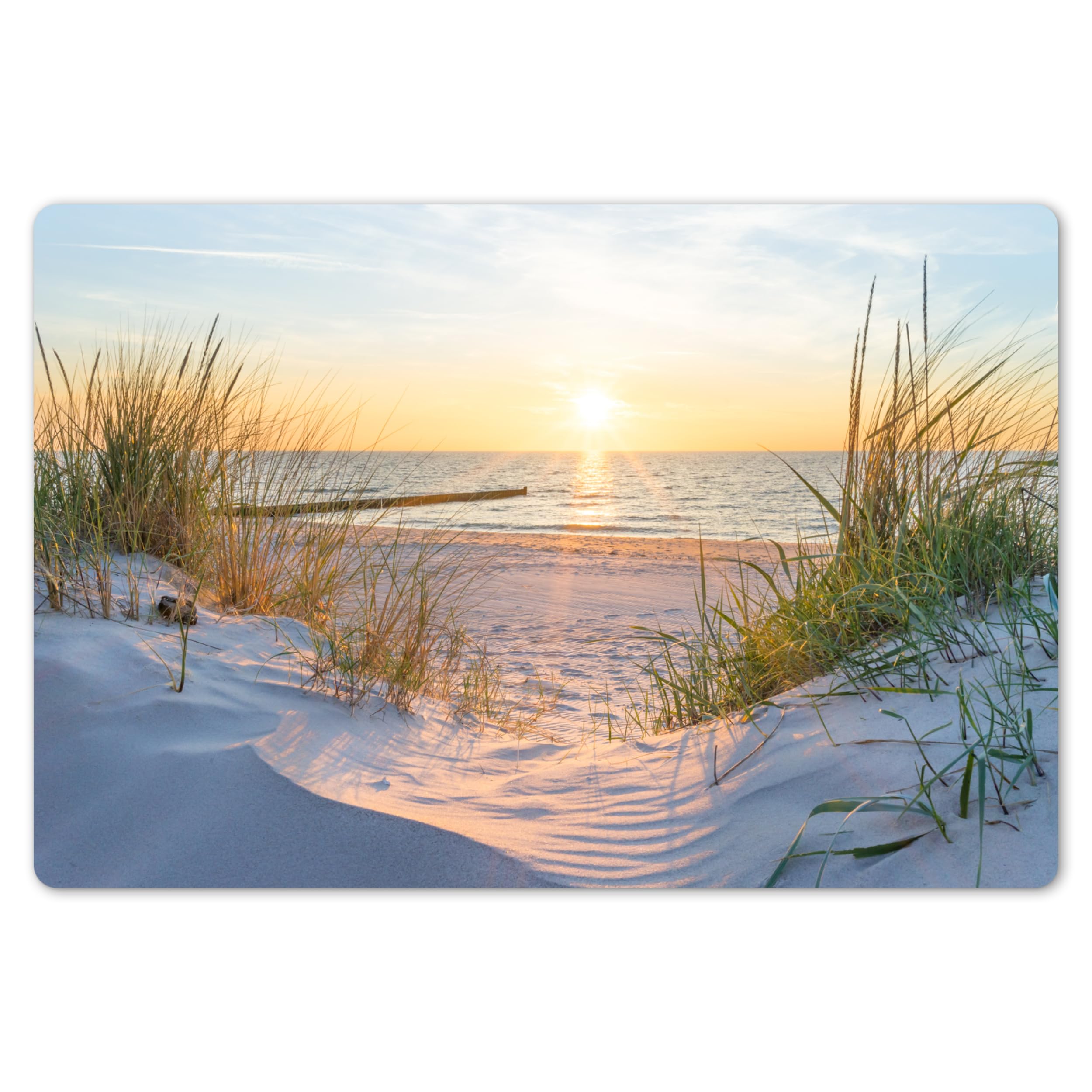 KitchenYeah© Platzsets Abwaschbare Placemats Set 6 45x30 cm Tischsets Platzdeckchen Platzset Tischset Esstisch Telleruntersetzer Waschbar Strand - Sonne - Düne - Gras - Sand - Horizont