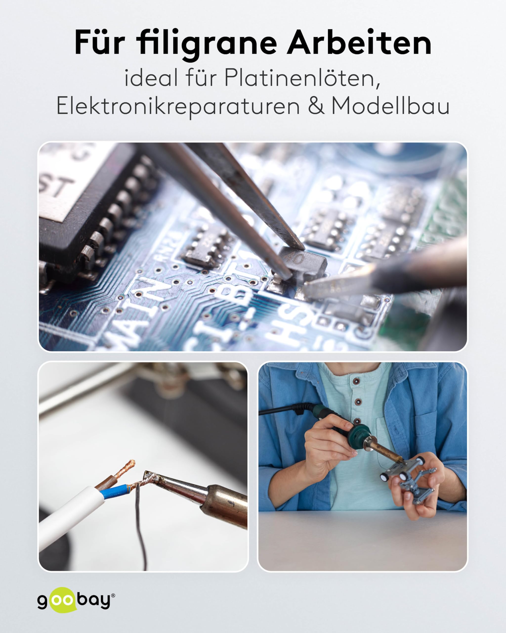 goobay 76558 pomoc do lutowania z 4 elastycznymi ramionami typu łabędzia szyja i zaciskami krokodylkowymi, lupa LED z USB-C, trzecia ręka, do lutowania i majsterkowania, uchwyt do lutownicy - z