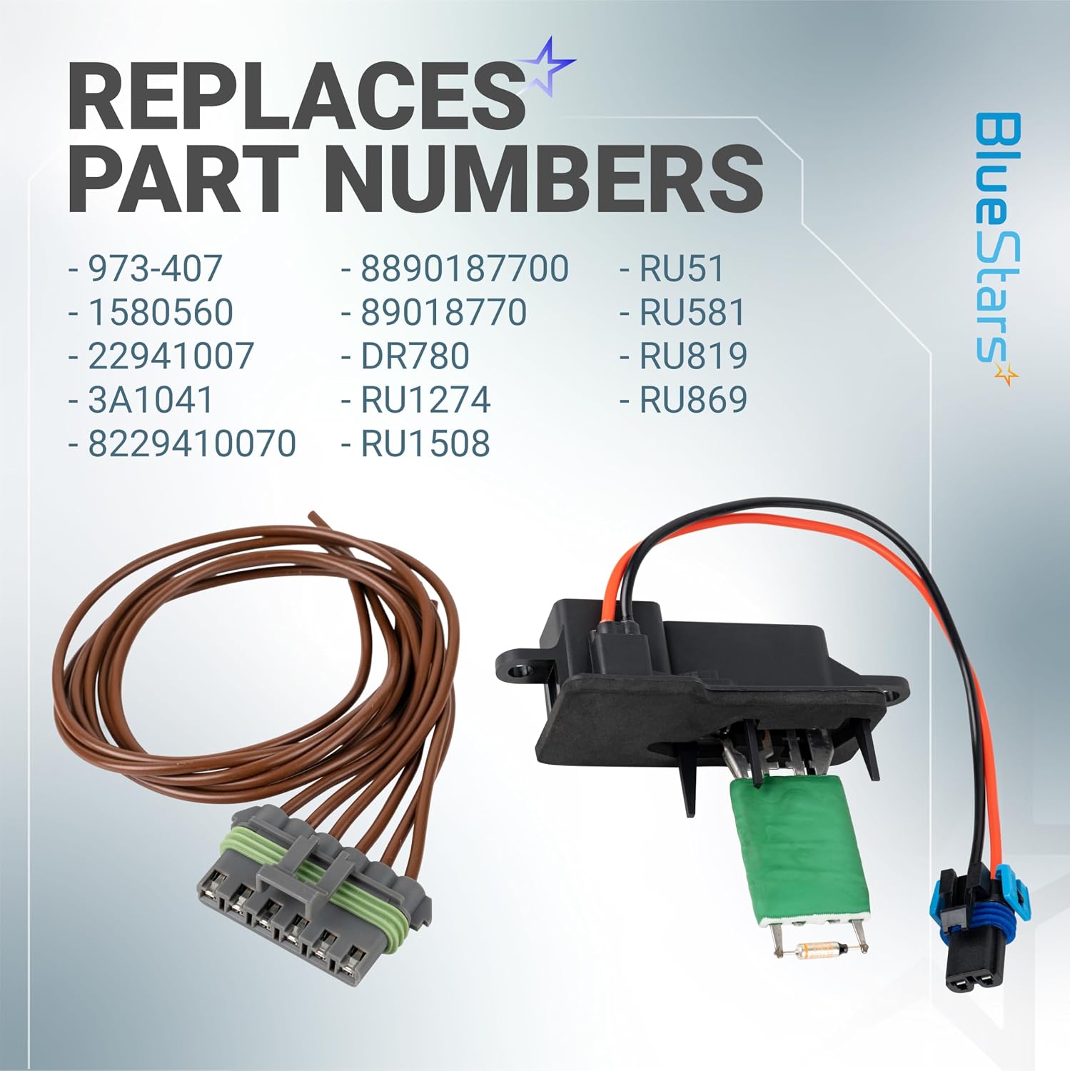 BlueStars 973-407 Front HVAC Fan Blower Motor Resistor with Harness - Compatible with Chevy GMC 1996-2014 Express Savana 1500 C4500 C5500 C6500 C7500 Kodiak Topkick 1580560 22941007 3A1041