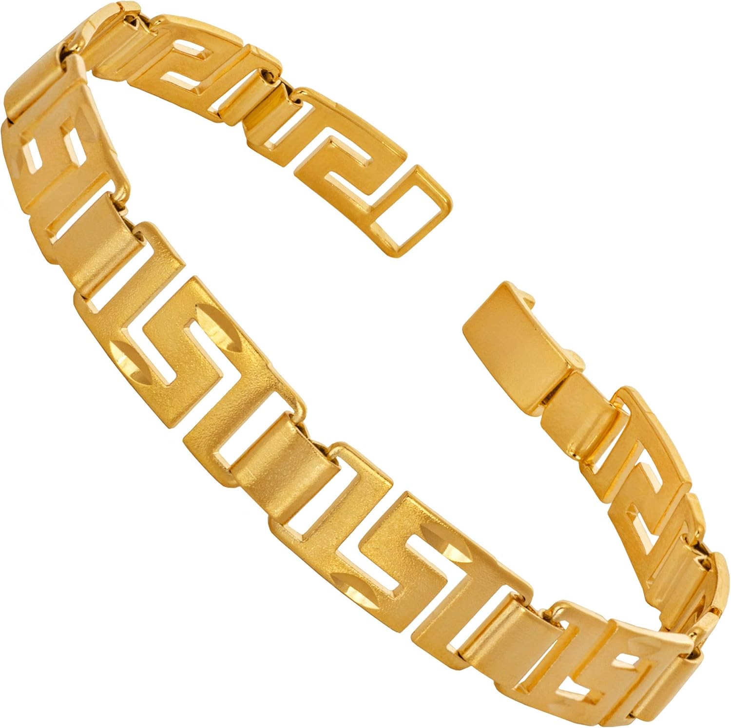 LIFETIME JEWELRY 8.5mm Greek Key Bracelet for Women and Men 24k Real Gold Plated