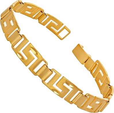 LIFETIME JEWELRY 8.5mm Greek Key Bracelet for Women and Men 24k Real Gold Plated