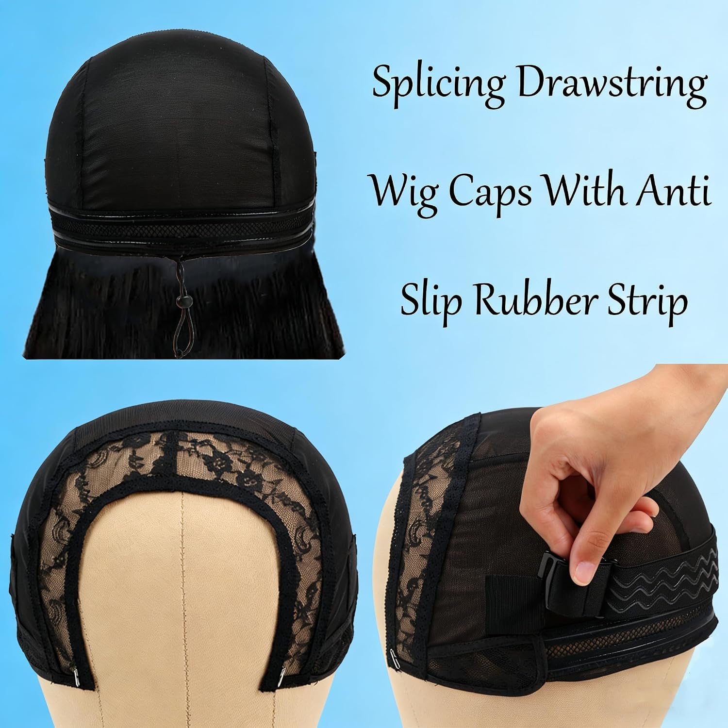 4-Size to choose U Part Wig Cap with Drawstring & Anti-Slip Silicone Elastic Band–Breathable Mesh Wig Liner for Lace Frontals & Closure Wigs, Secure Non-Slip Fit for All-Day Wear (4×4 in)