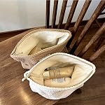 Sminra Sac de maquillage Sac cosmétique Preppy Toile Sac de toilette pour femmes Poche zippée mignon Organisateur Accessoires de voyage, Crème tissée Blanc, Grand