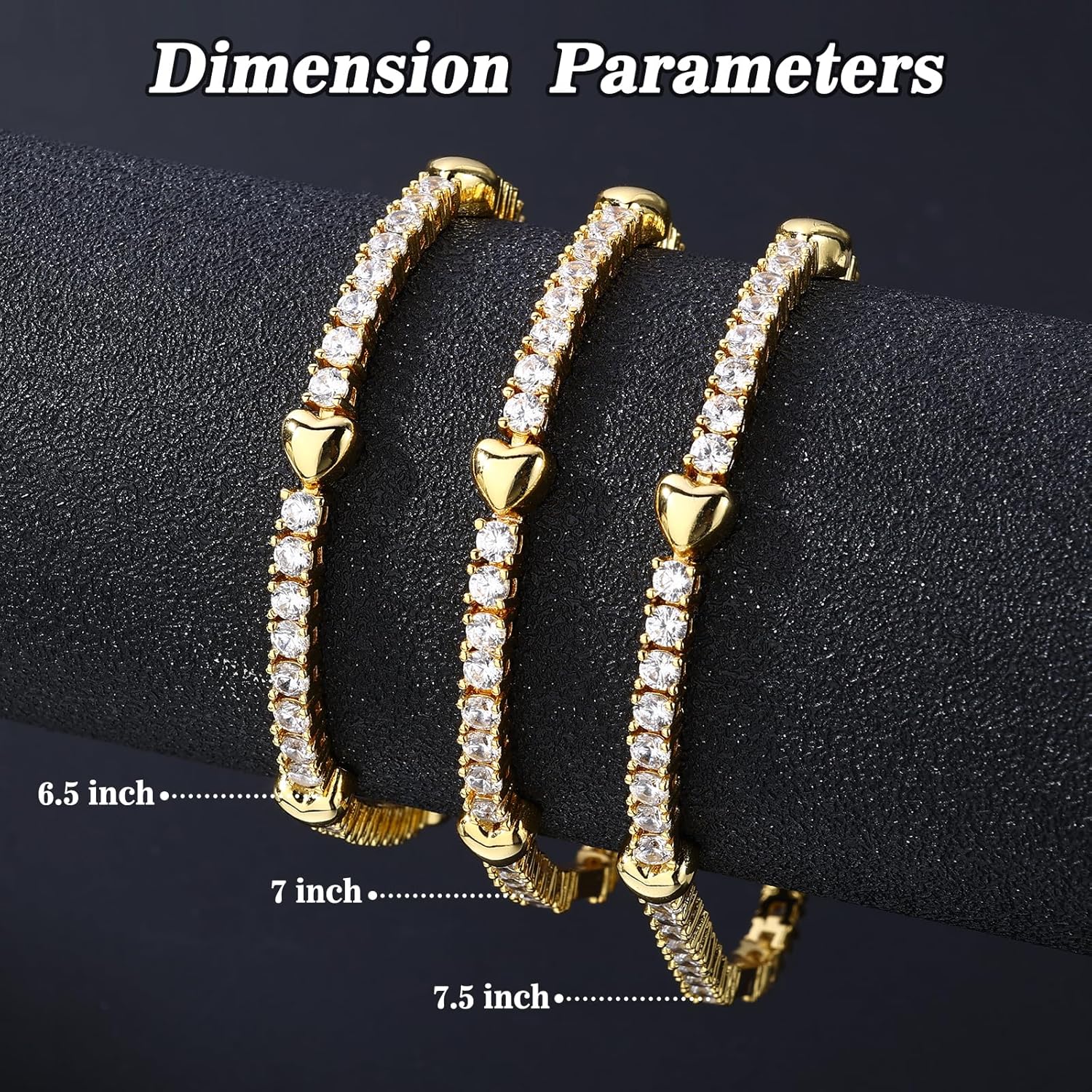 BREN Heart CZ Gold Tennis Bracelets for Women, 14K Golden Plated 3MM Cubic Zirconia Bracelets, Cute Dainty Charms Jewelry Gift - Image 3