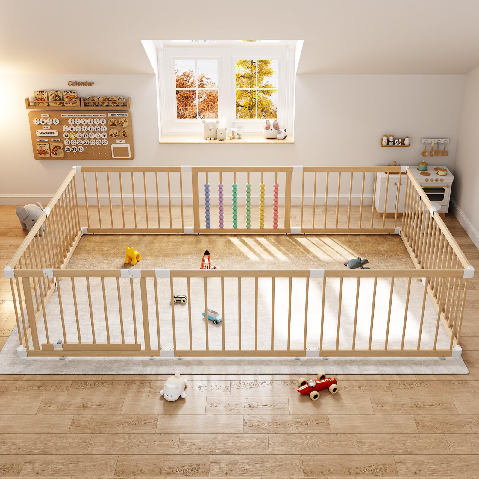 Photo 1 of Wooden Baby Playpen, 10 Panels Fence for Babies and Toddlers 83”×57”