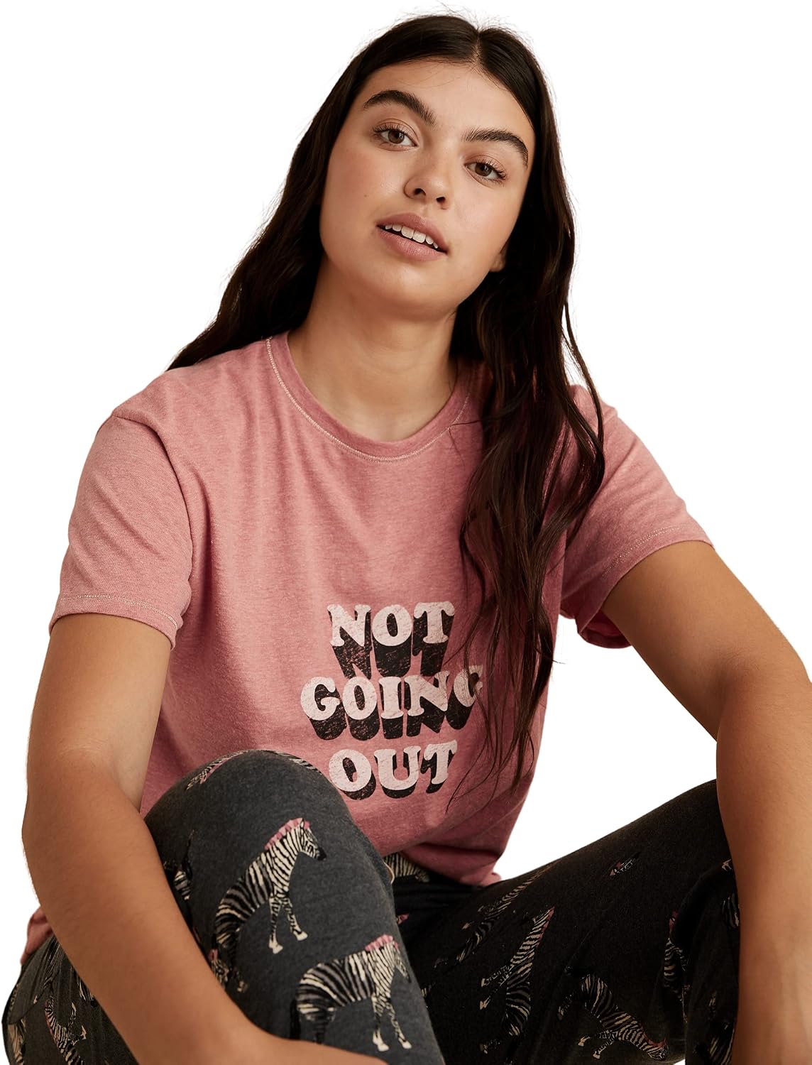 Marks & Spencer Women's Loungewear ''Not Going Out' Slogan Short Sleeve Pajama Sweat Top