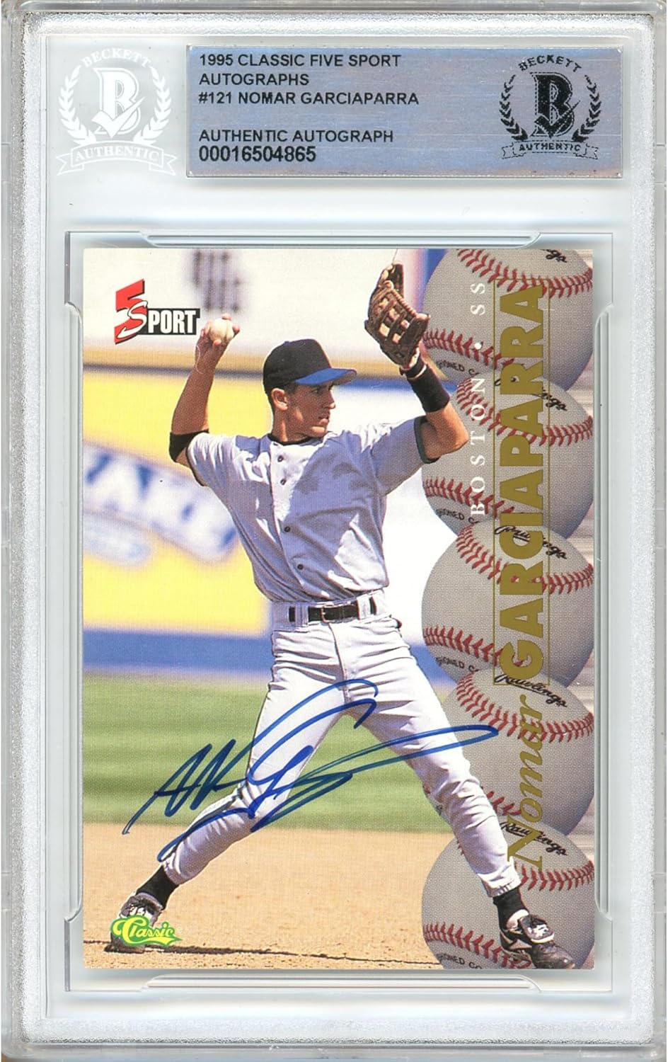 Nomar Garciaparra Signed 1995 Classic Five Sport #121 Baseball Trading Card Slab Beckett BAS Authentic Slabbed COA Played For Boston Red Sox Autograph Collectibles