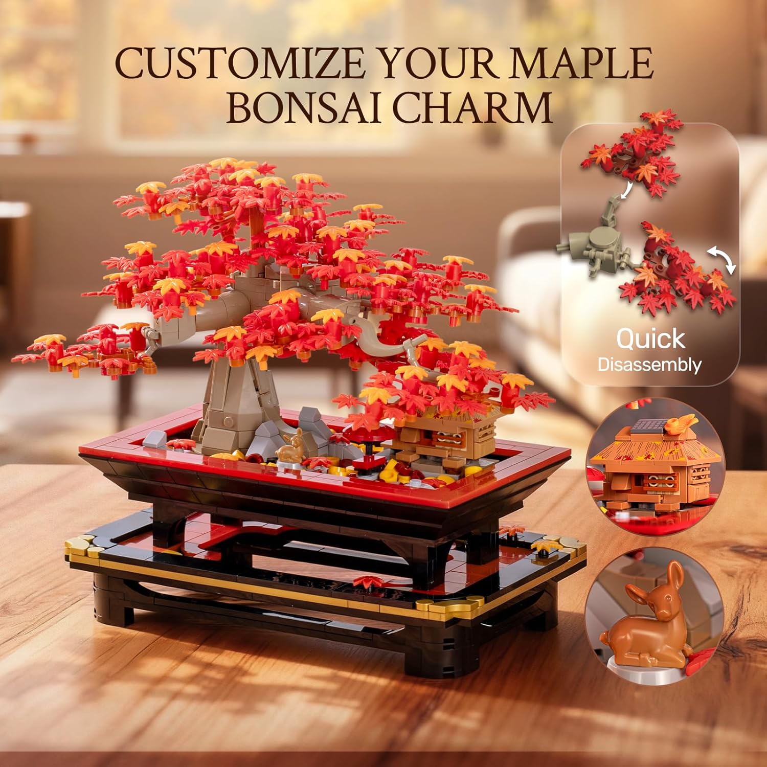 Wise Block Japanese Red Maple Bonsai Tree Building Toy Set for Adults - 900 Pcs Artificial Bonsai Tree Building Blocks for Adults, Seren Collection Maple Zen Decor Gift Set for Home Office Display - Image 5