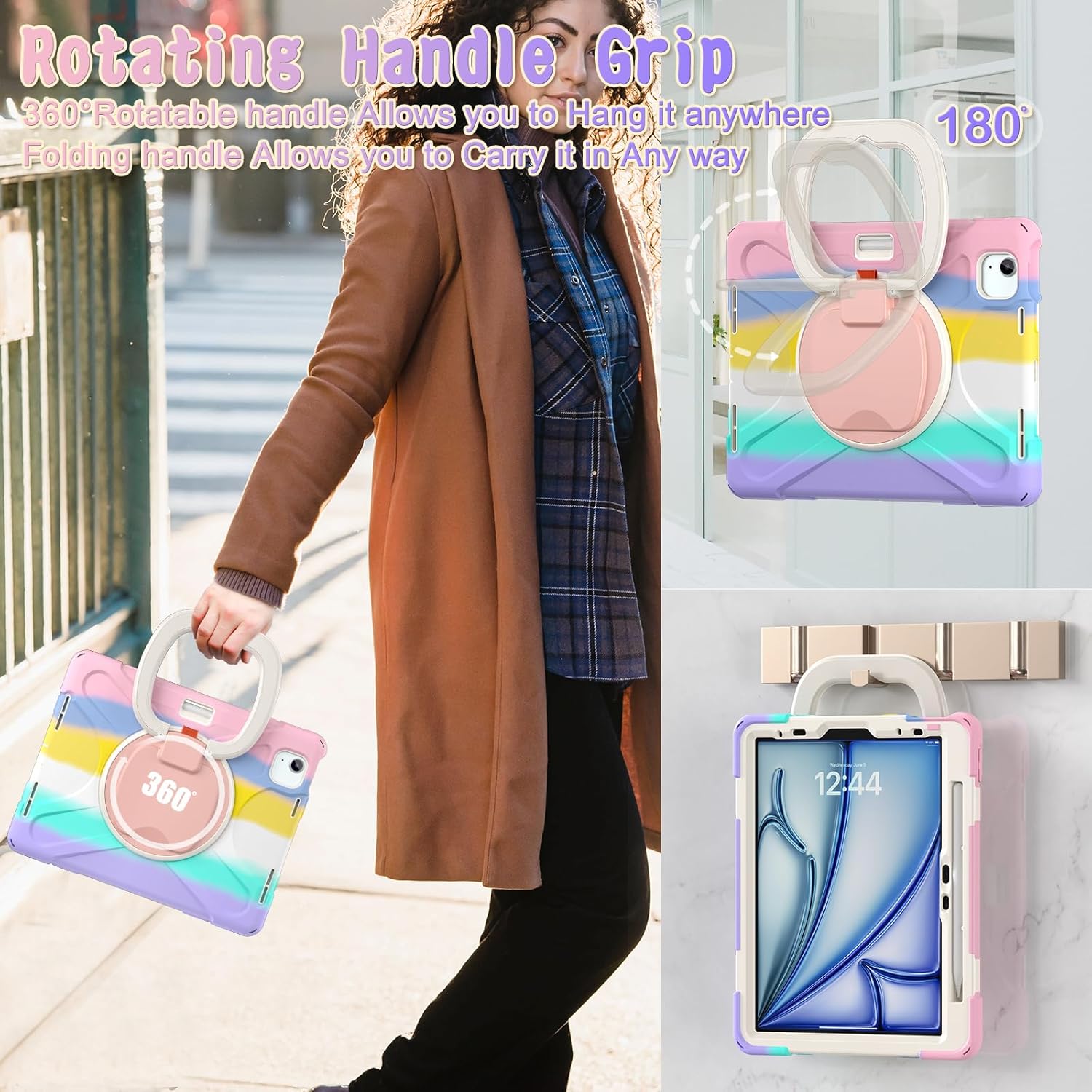 SCSVPN Kids Case for iPad Air 11 Inch M4/M3/M2 (2026/2025/2024), iPad Air 5th/4th Gen 10.9''(2022/2020), iPad Pro 11 4th/3rd/2nd/1st Gen, Protective Cover with Pen Holder, Stand, Shoulder Strap, Pink