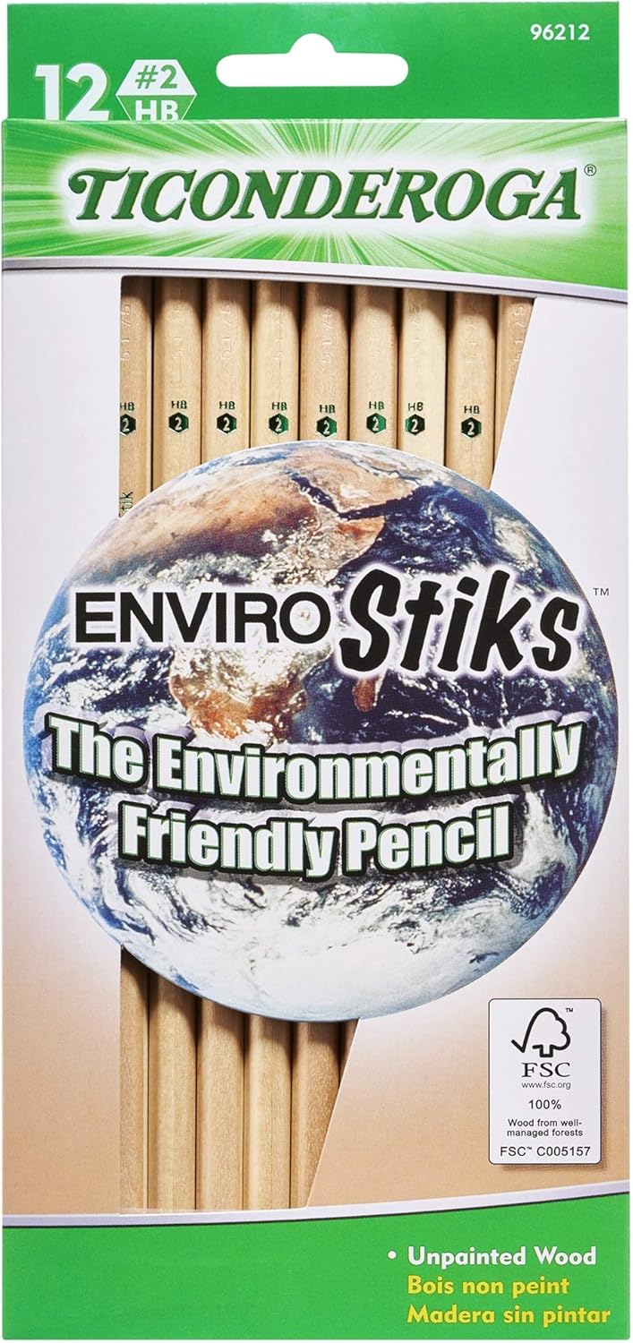 Ticonderoga EnviroStik, No. 2 Soft, Six 12-Count Hang Tab Boxes, Total 72 Pencils, (Wood-Cased Black Writing), Made from Recycled Content, 100% Recyclable (96212)