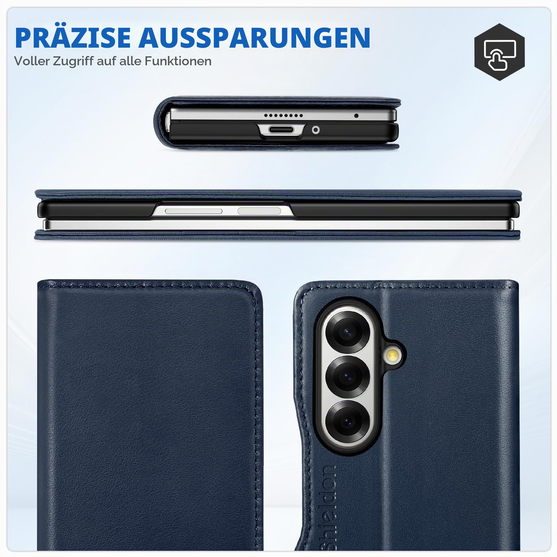 SHIELDON Lederhülle Kompatibel mit Galaxy Z Fold 7 (8,0") 2025, Marineblau
