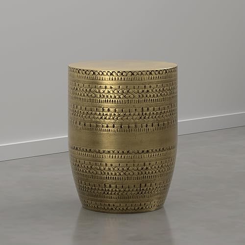 Miniatura 18 de SIMPLIHOME Johnsen Mesa de Metal - Mesa de Acento de Tambor de Hierro Macizo de 15 pulgadas de Ancho en Plata Antigua con Patrón Tribal, Mesa Plata