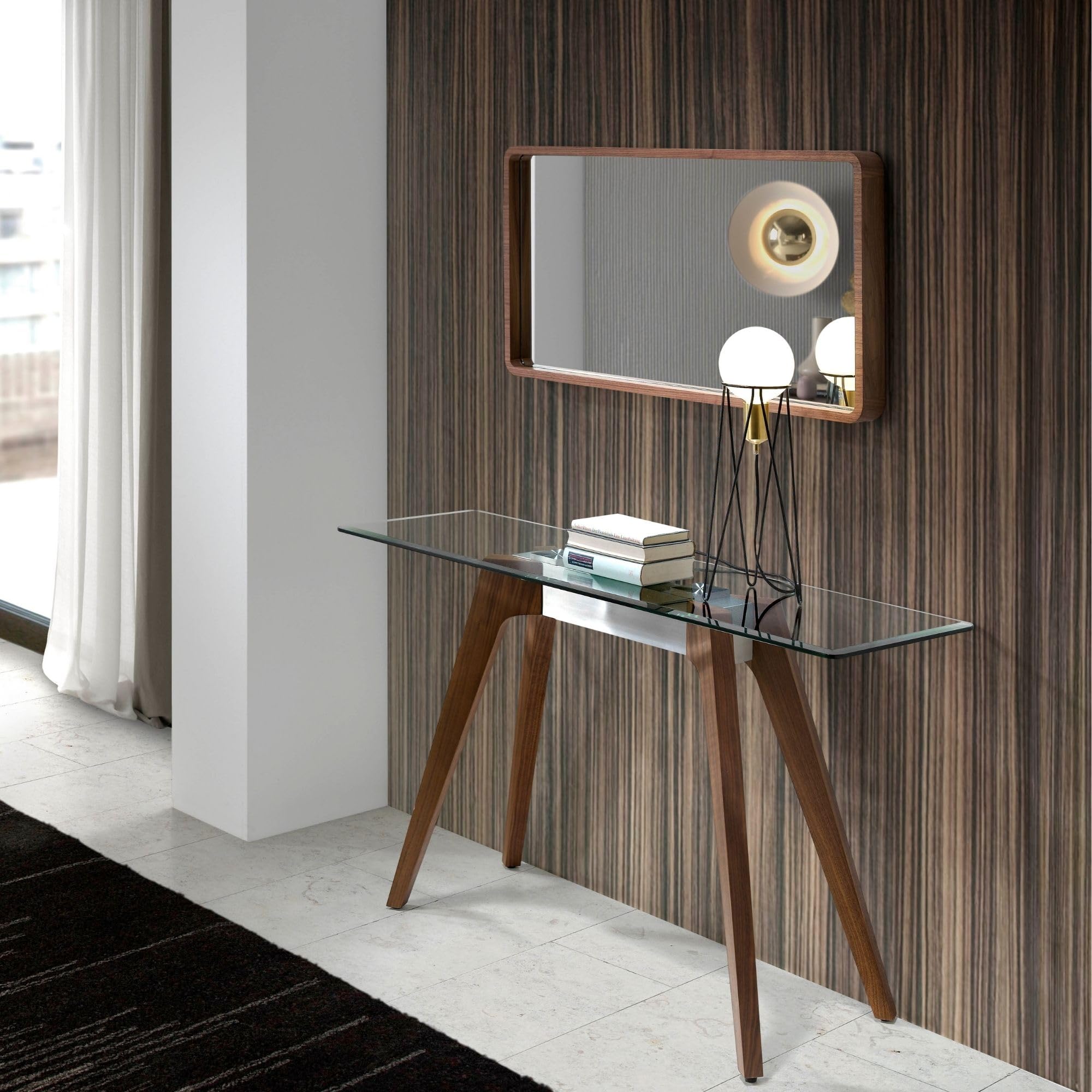 Ángel Cerdá – Espejo Pared Rectangular con Marco de Madera Nogal | Espejo Moderno Grande para Salón, Dormitorio o Entrada | para Decoración Interior, Elegante | 100 x 50 x 7 cm
