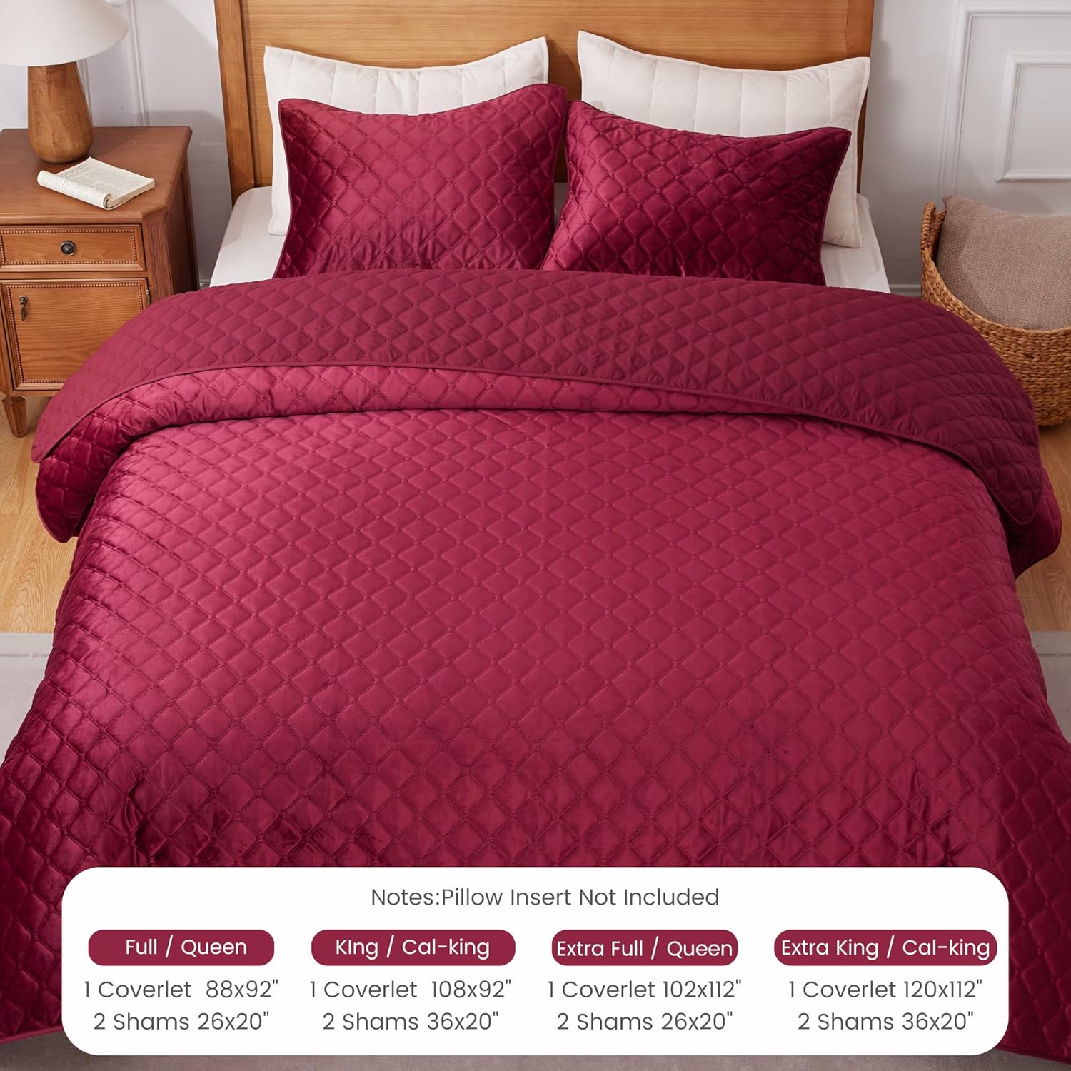 ALPHA HOME Velvet Quilt Set Extra Queen Size Bedspread Coverlet Set, Elegant and Stylish 3D Air Layer Velvet Coverlet Set, Lightweight All Season Bedding Set(1 Coverlet, 2 Pillow Shams)