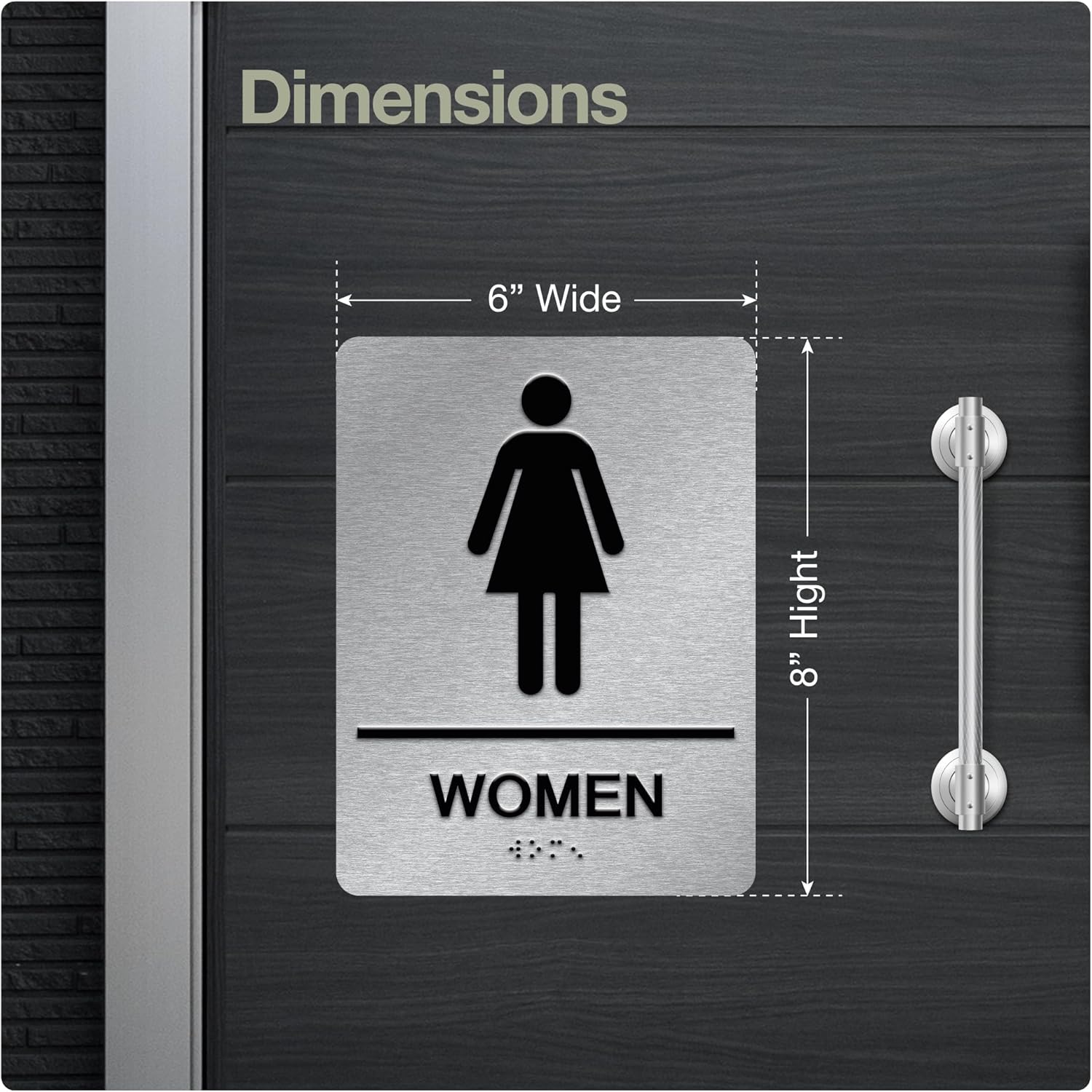 ADA Braille Men and Women Restroom Signs for Business with Double Sided 3M Strong Tape (Pack of 4) - Aluminum Bathroom Sign 6” x 8” for Offices and Restaurants