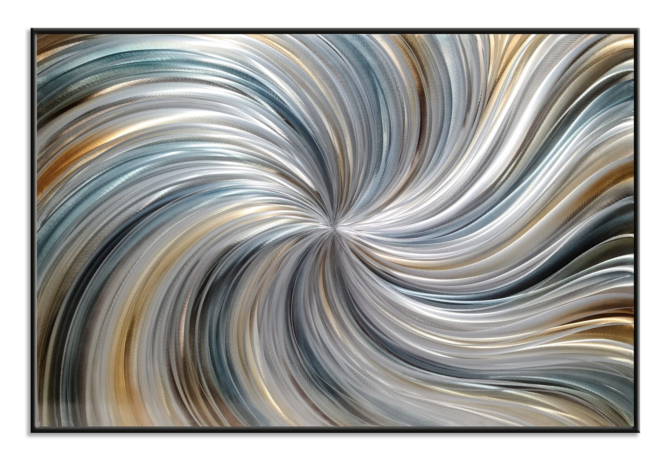 SYGALLERIES Abstract Metal Wall Art - 24x16 inch Aluminum Painting with Shimmering Finish - Lightweight and Easy to Install - Handcrafted Silver Sculpture for Living Room, Bedroom, Bathroom Décor