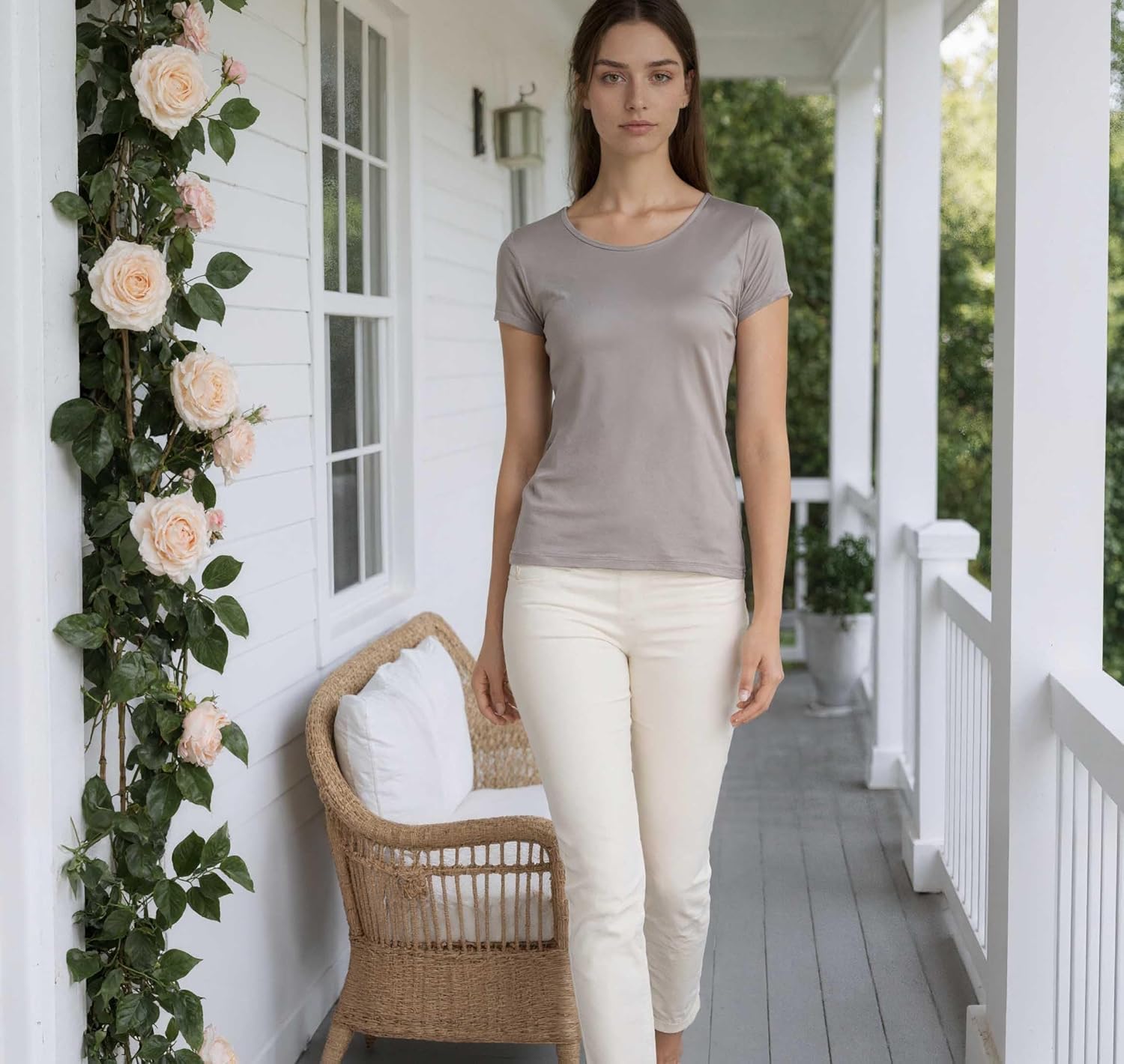 Womens Mulberry Silk T Shirts Basic Crewneck Short sleeve Tee Tops Blouse Summer Casual Solid Tshirts - Image 2