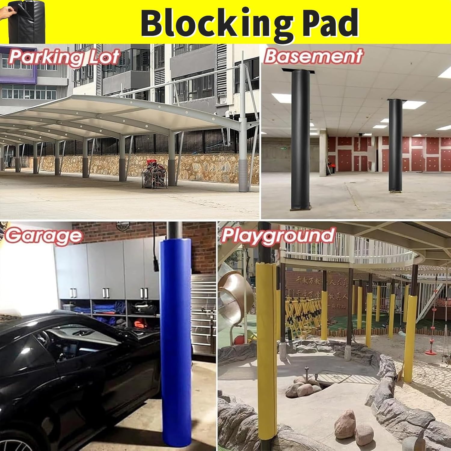 Basement Pole Padding, Pole-Dia 2in (Pole-Circ 6.3in) Safety Protection, H 4FT Heavy Duty & Waterproof, Black Wrap Around Design for Basement, UV-Resistant & Secure Fit for Collision Prevention