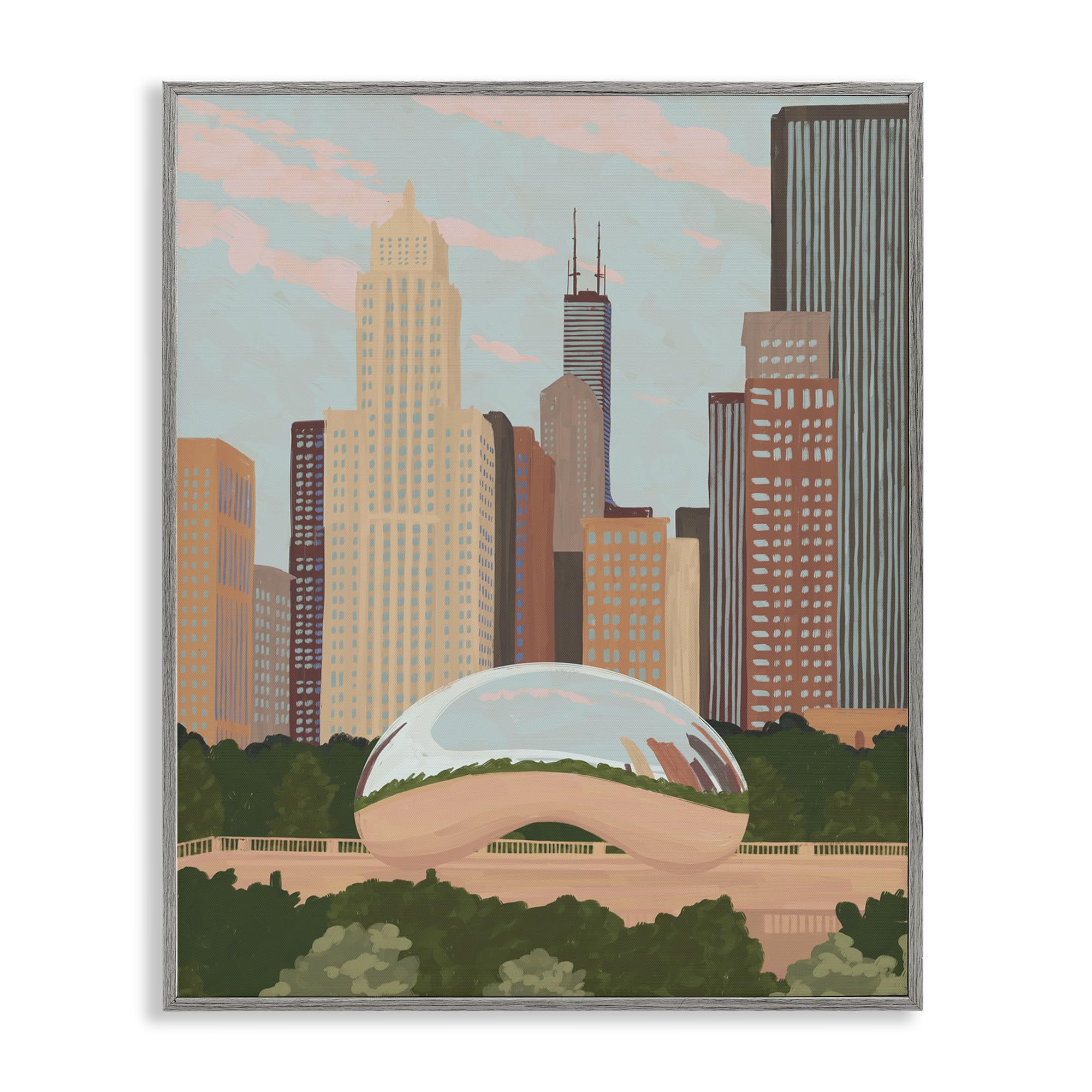 Stupell Industries Farmhouse Gray (Textured) Chicago Bean Cityscape, 24 X 30 Inch Framed Giclée Print