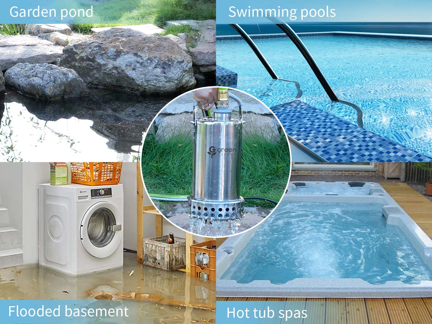 Green Expert 1HP Sump Pump Submersible 4000GPH High Flow for Fast Water