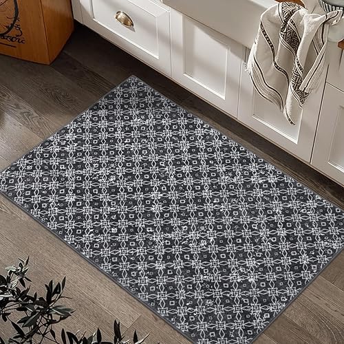 SERISSA Alfombra geométrica marroquí, pequeña alfombra moderna de 2 x 3 pulgadas, lavable, antideslizante, 21.16 onzas, telas de poliéster, diseños