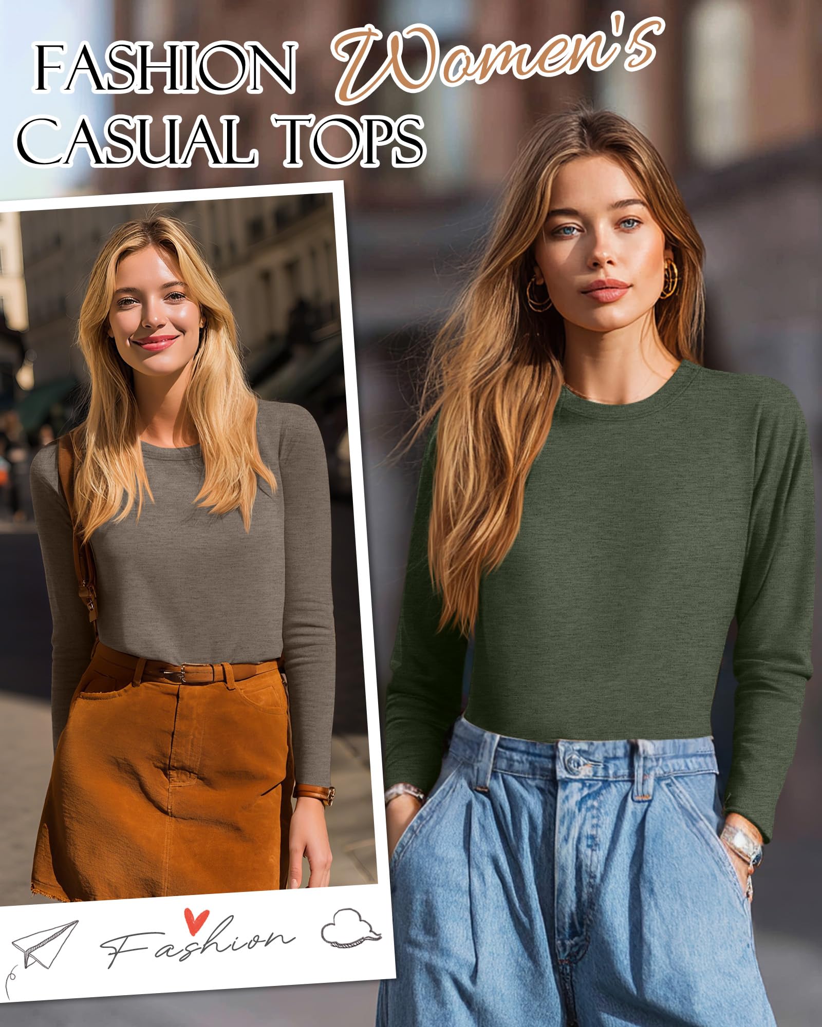 Ficerd 3 Pack Women's Long Sleeve T-Shirts Crew Neck Casual Loose Fit Tunic Fall Tops Regular Shoulder Basic Tee Outfits