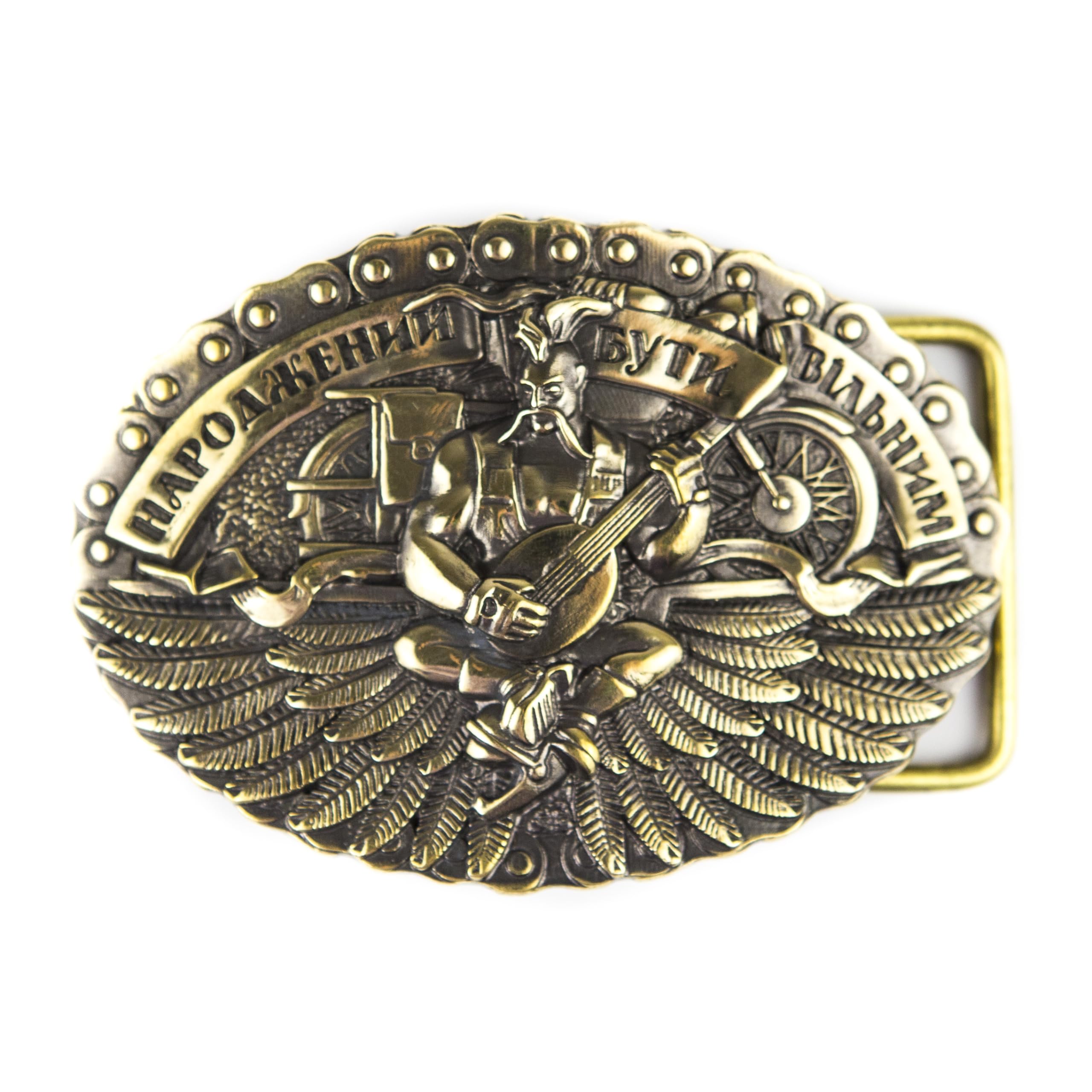 Belt buckle Born to be free, Ukrainian artistic sculptural solid brass belt buckle, Stylized biker belt buckle