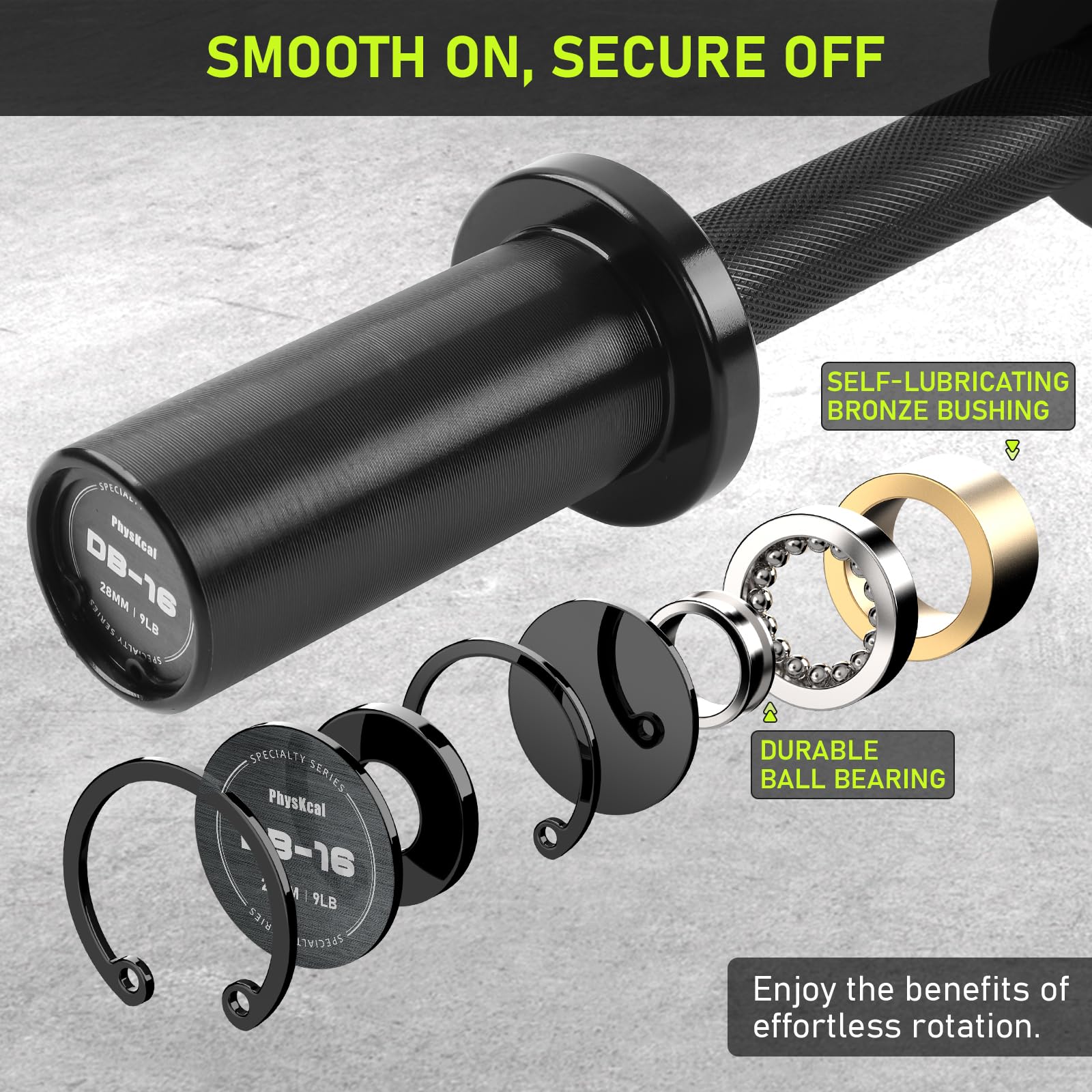 PhysKcal Coppia di manubri regolabili per dischi da 50 mm, manico Olympia-Dumbell da 16" con manico da 28 mm, Dumbell Bar per dischi Olympia