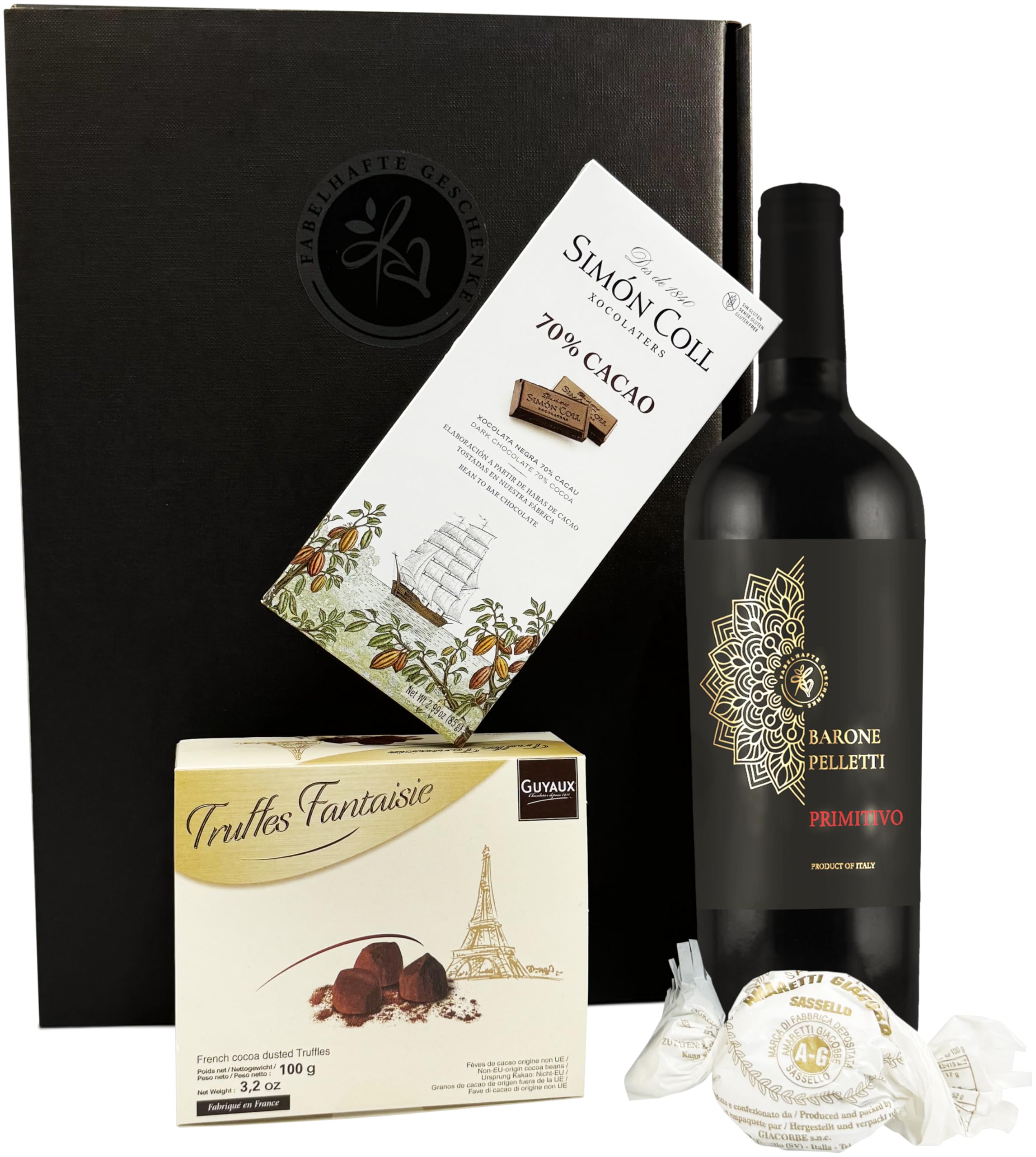 Geschenkset Rotwein mit Schokoladentrüffeln & dunkler Schokolade | Wein Geschenk für Genießer | Präsentkorb für Männer & Frauen | Geburtstag, Weihnachten, Jubiläum