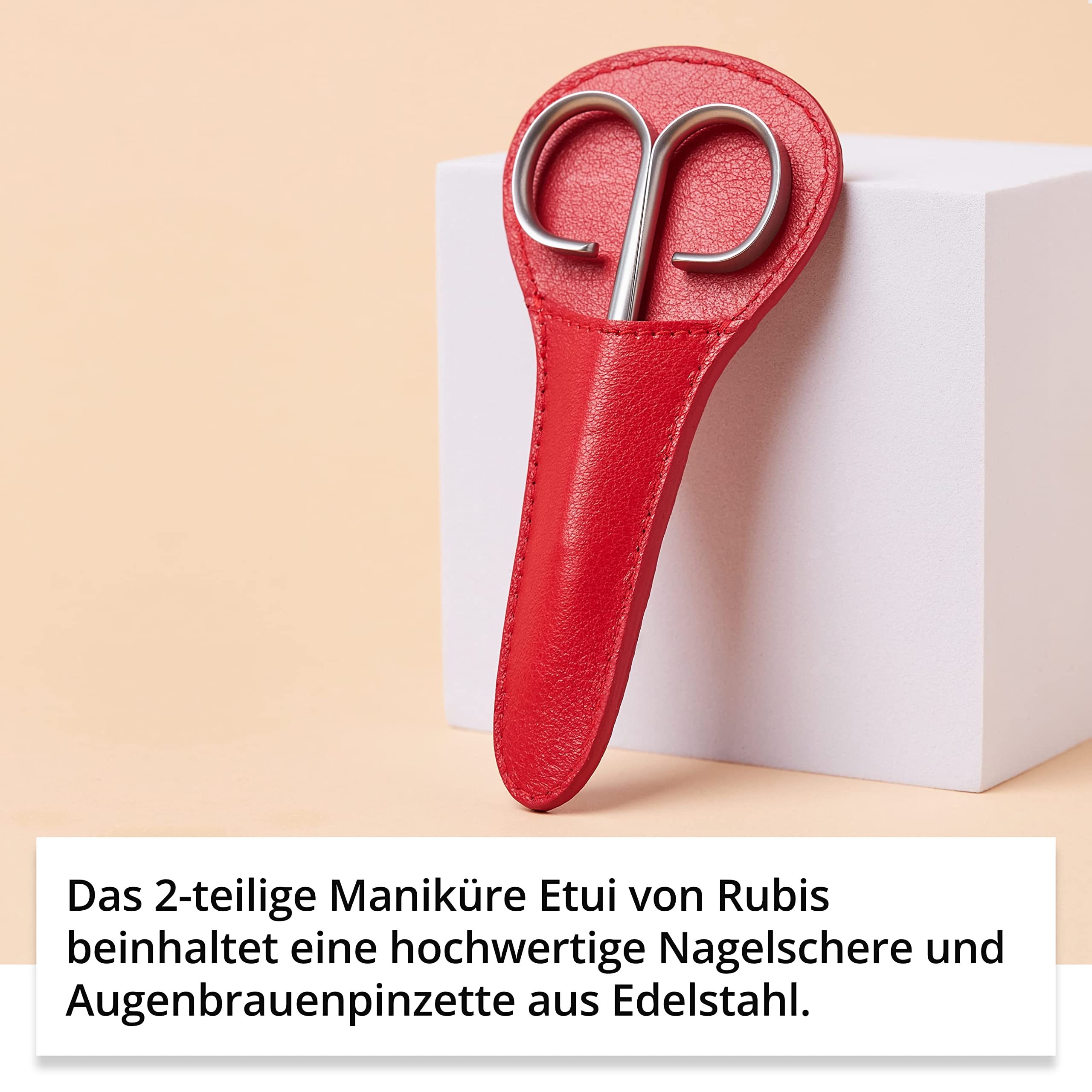 Rubis Maniküre Set mit Nagelschere und Pinzette zum Augenbrauen zupfen - Nagelset klein 2 teilig - Nagelpflegeset und Pinzetten Etui