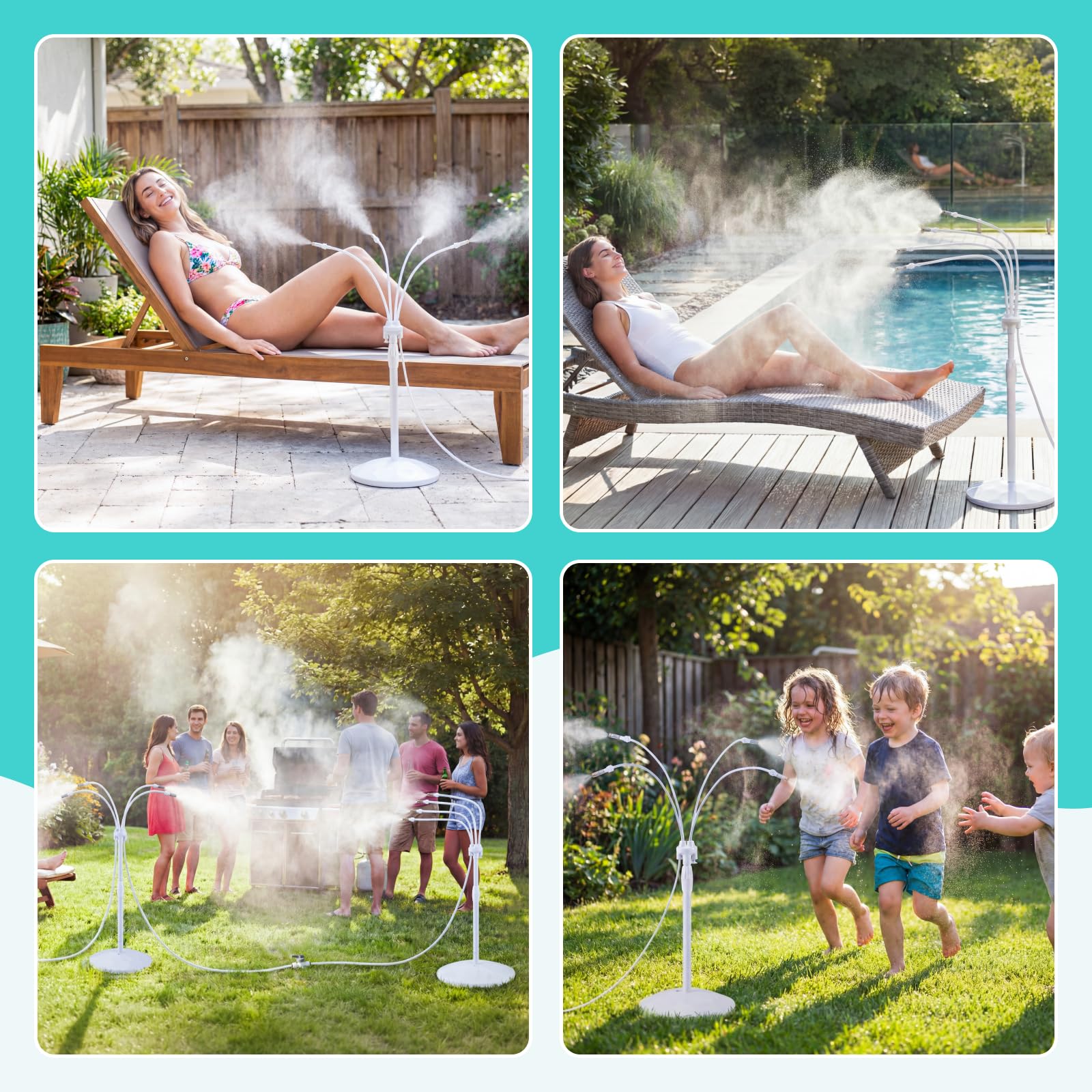 HIRALIY Nebulizador Terraza Exterior con Base Rellenable, Sistema Antivuelco para Jardín, Mascotas y Plantas, Altura Ajustable 60-97cm, Manguera 8m, Blanco