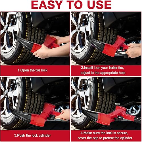 Miniatura 5 de 3 piezas de bloqueo de rueda para automóviles, bloqueo de rueda de remolque resistente, universal de seguridad antirrobo, abrazadera para neumáticos