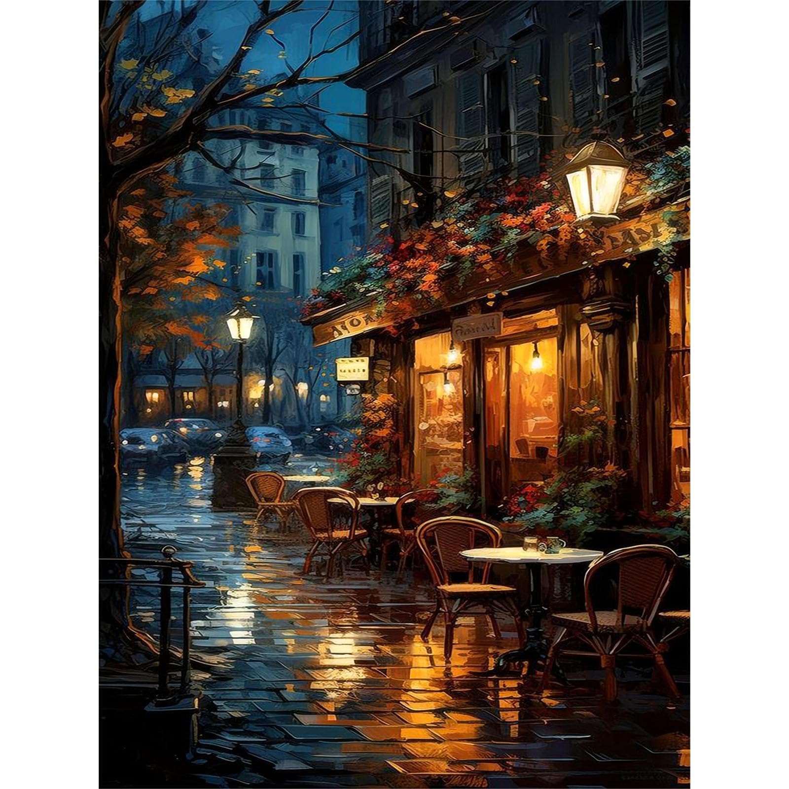 Paint by Numbers for Adults, Rainy Night Painting by Numbers for Adults Kids Beginner, 16x20Inch Landscape Oil Paint by Numbers Kits for Wall Art Decor Gifts (Frameless)