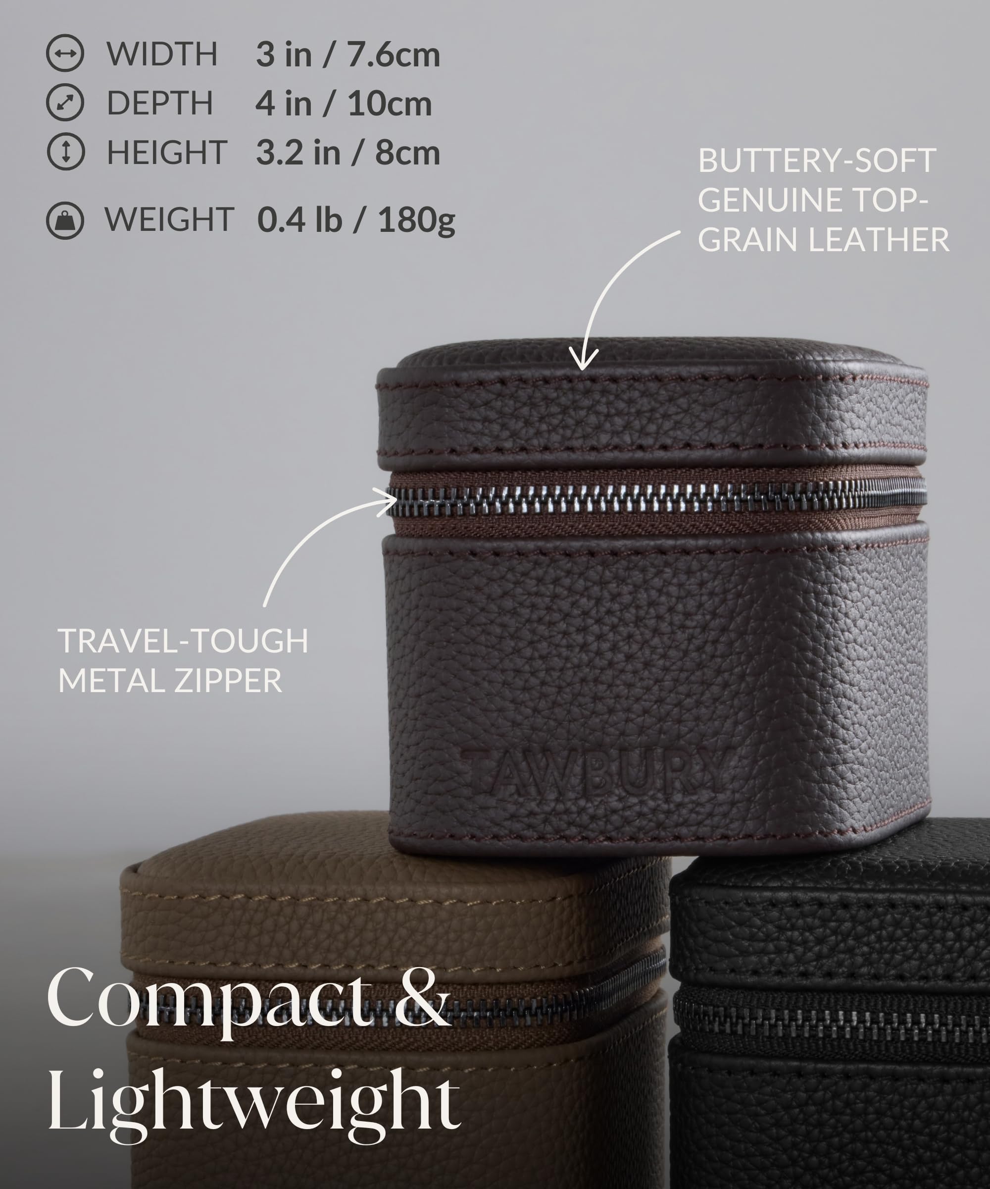 TAWBURY Fraser Étui de voyage pour 1 montre en cuir véritable, étui de transport pour montres petites et grandes | Boîte de rangement compacte, légère et robuste pour homme et femme (marron)