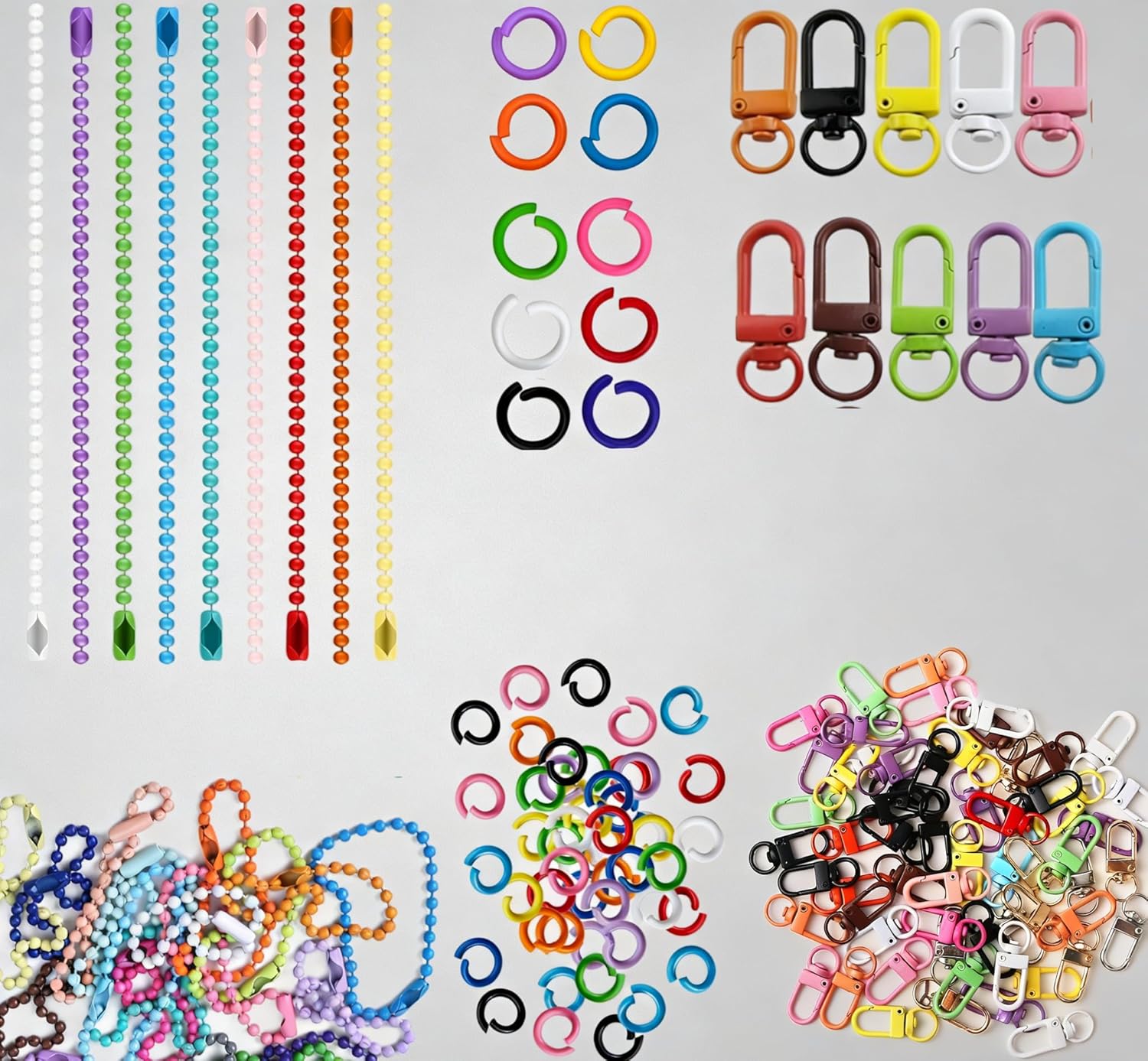 500-Piece DIY Jewelry Making Kit for Adults - 200 Jump Rings, 200 Bead Chains, 100 Swivel Snap Hooks - Premium Alloy Craft Supplies for Keychains, Necklaces, Badge Holders
