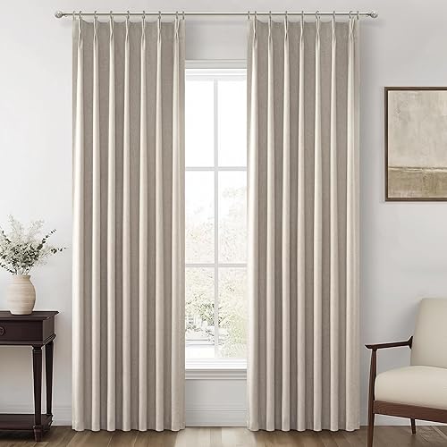 Miniatura 49 de Cortinas opacas térmicas 100% de 84 pulgadas de longitud, juego de 2 paneles para dormitorio, cortinas de ventana de lino con pinzas plegadas con