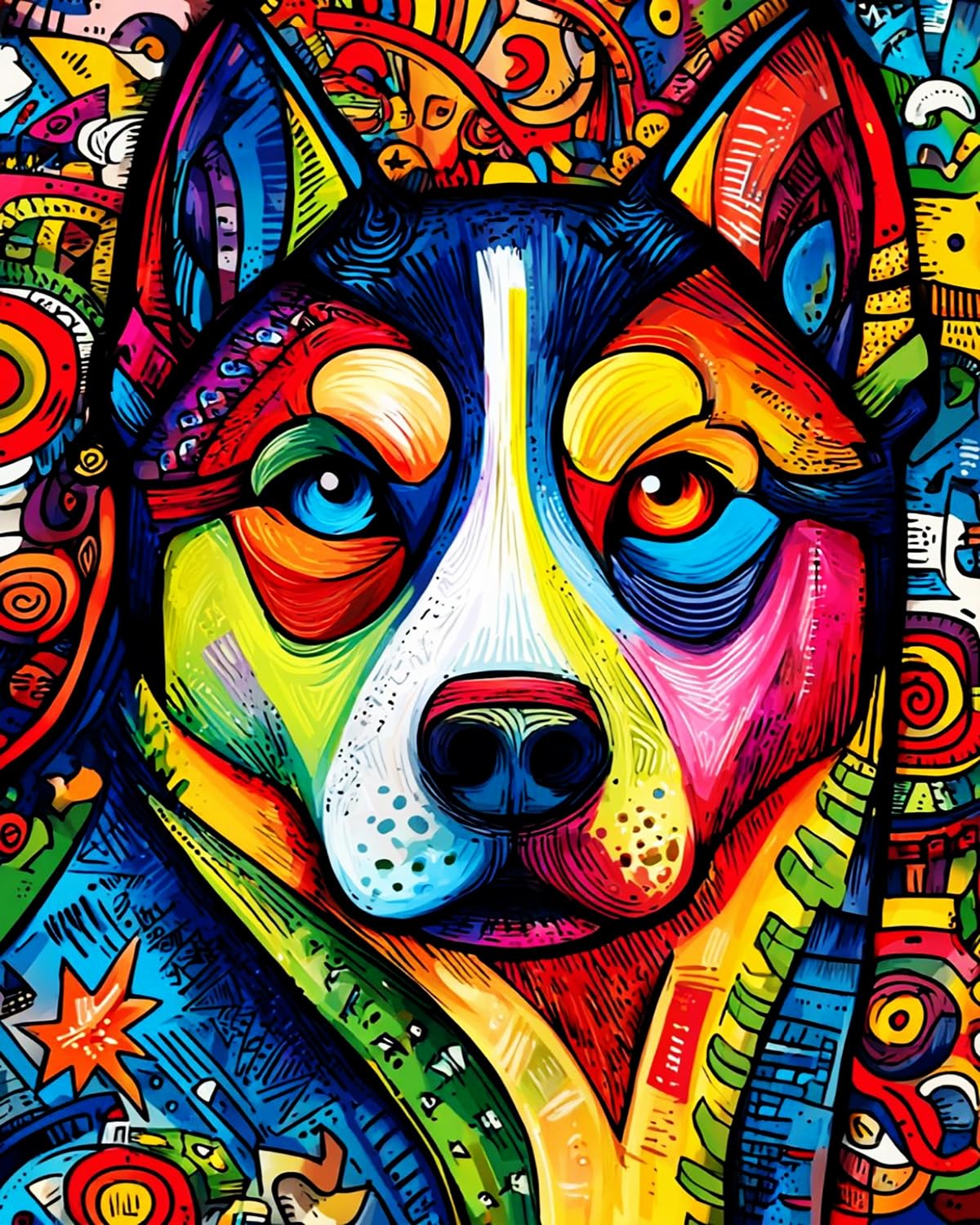 LIUBAISHI Paint by Numbers for Adults, DIY Colourful Dog Dream Painting Kit, 40x50 cm Acrylic Canvas Art Set