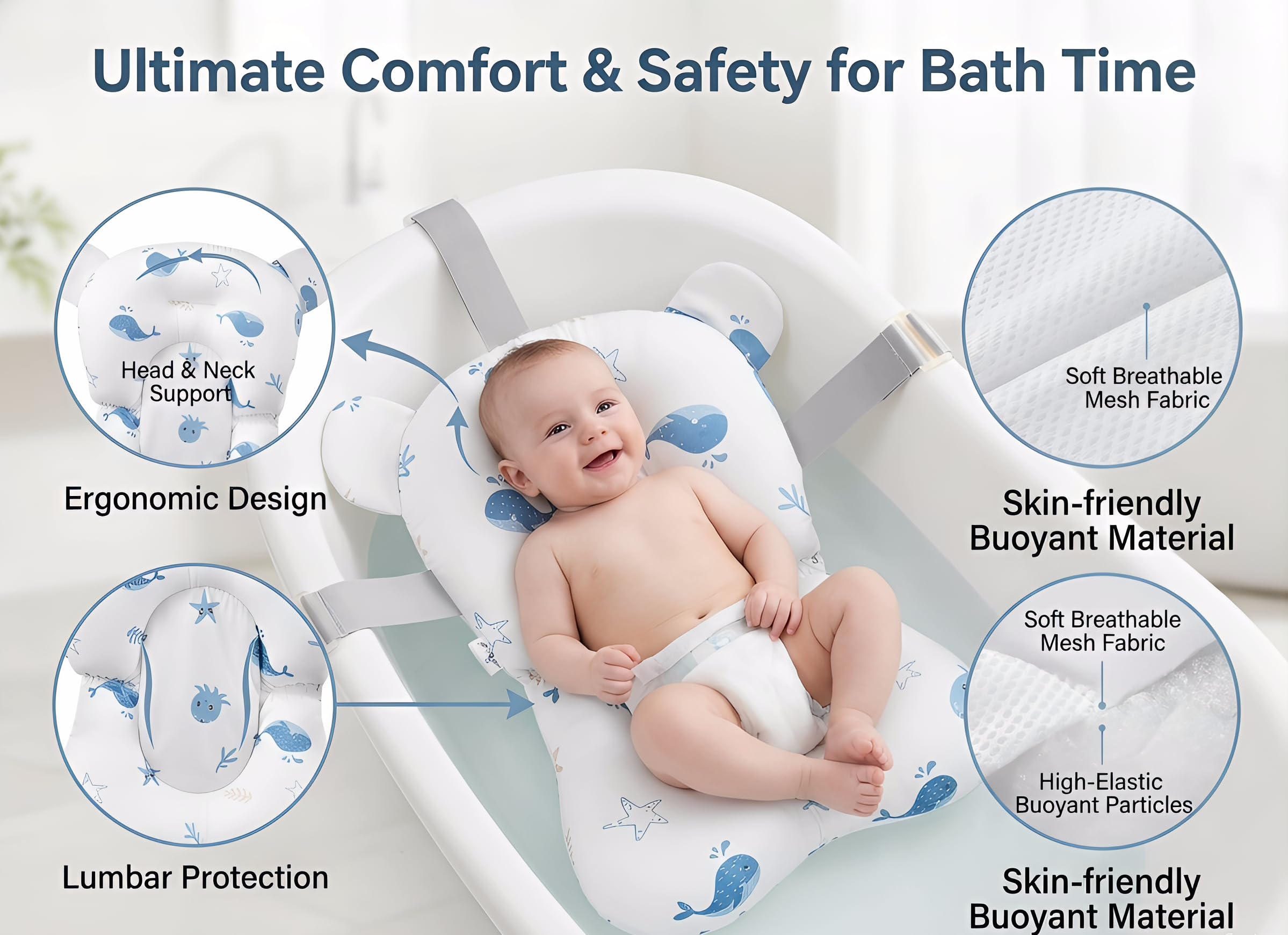 Cojin Bañera Bebe,Cojín de baño para bebé,Red de Baño para Bebés,Adaptador Bañera Universal,Suave y Blando,Hamaca,Secado Rapido,Asiento Hamaca Bañera Bebé 0-24 meses (BB)