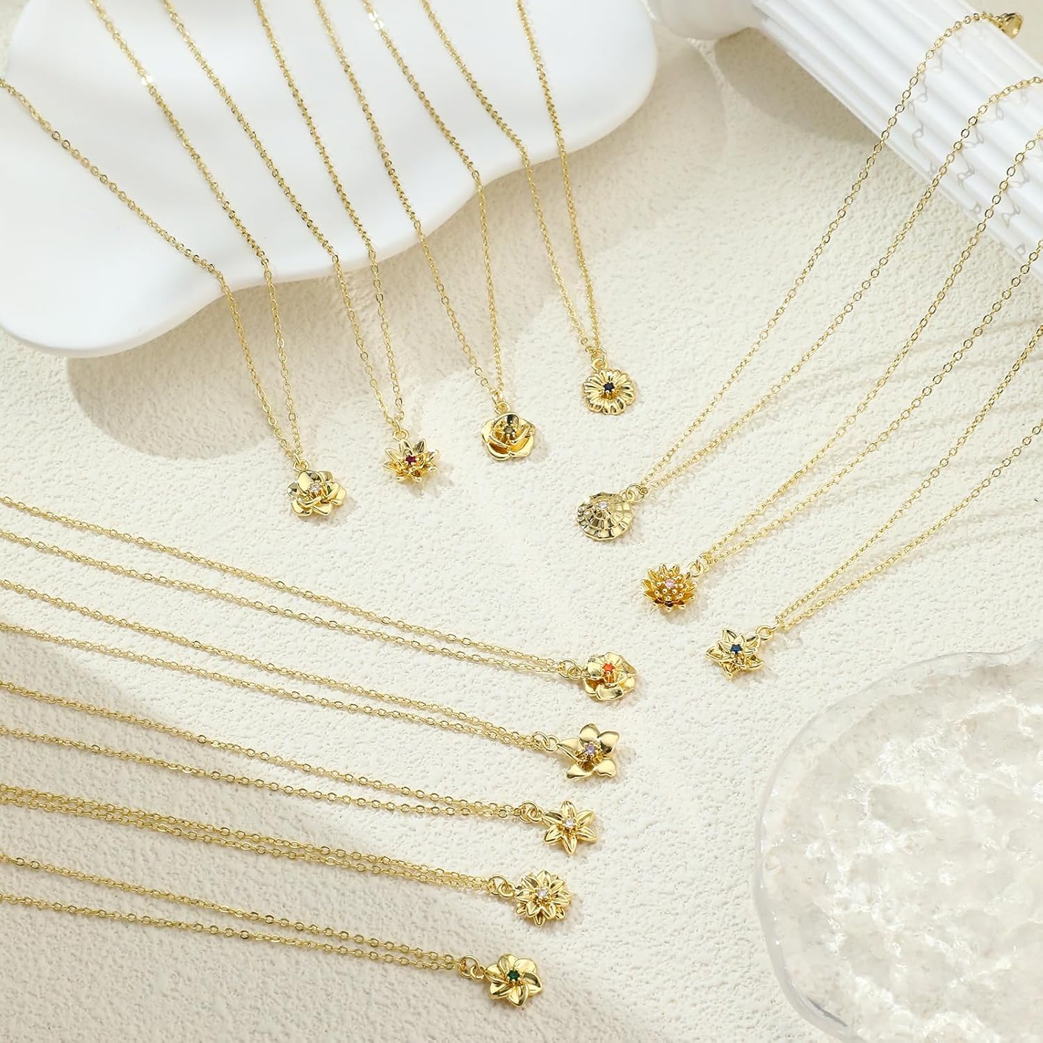 ASCOMY Dainty Gold Necklace for Women Diamond Birthstone Necklaces 14K Gold Plated Birth Flower Necklace Emerald Birthstone Blue Green Cubic Zirconia Pendant Necklace Birthday Jewelry Gifts for Women - Image 8