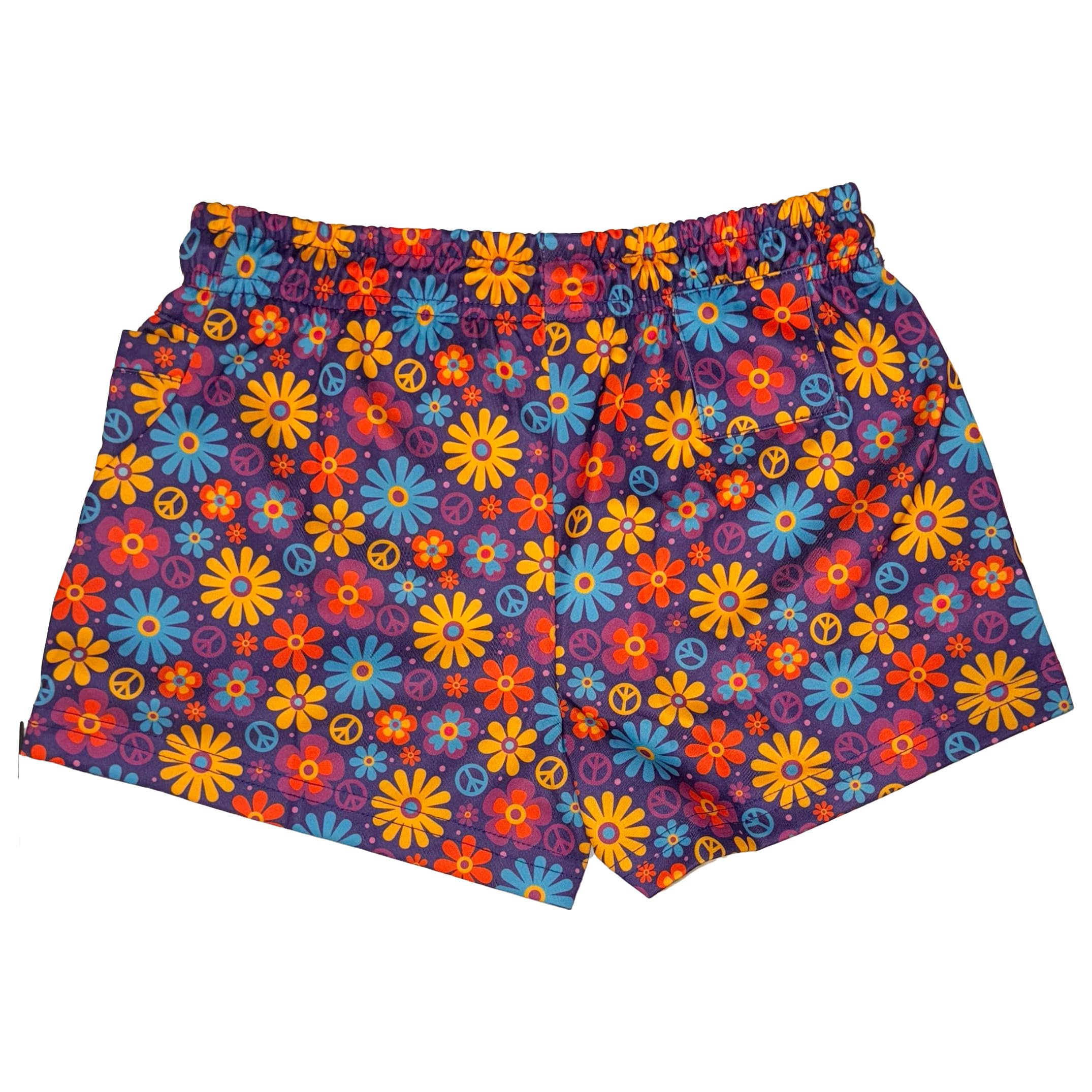 Mens Zaddy Party Rave & Festivals Shorts, Zippered Pockets, Booty Shorts, LGBTQ, Gay 3in Inseam Shorts (Flower Power, M)