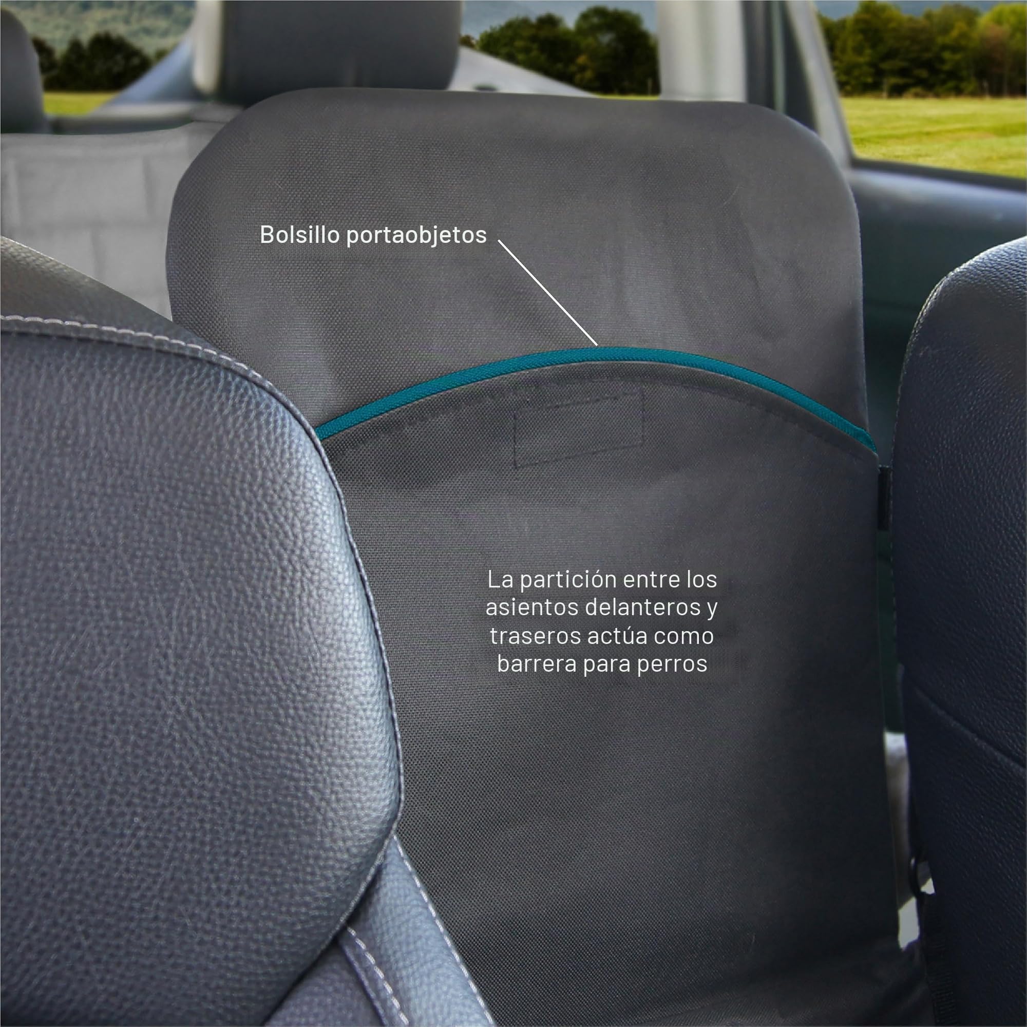 Kurgo Rover - Separador de Asientos para Coche, Valla de Coche para Perros, Extensión del Asiento Trasero para Coche, Plataforma Trasera para Perros, Impermeable y Reversible - Negro/Gris